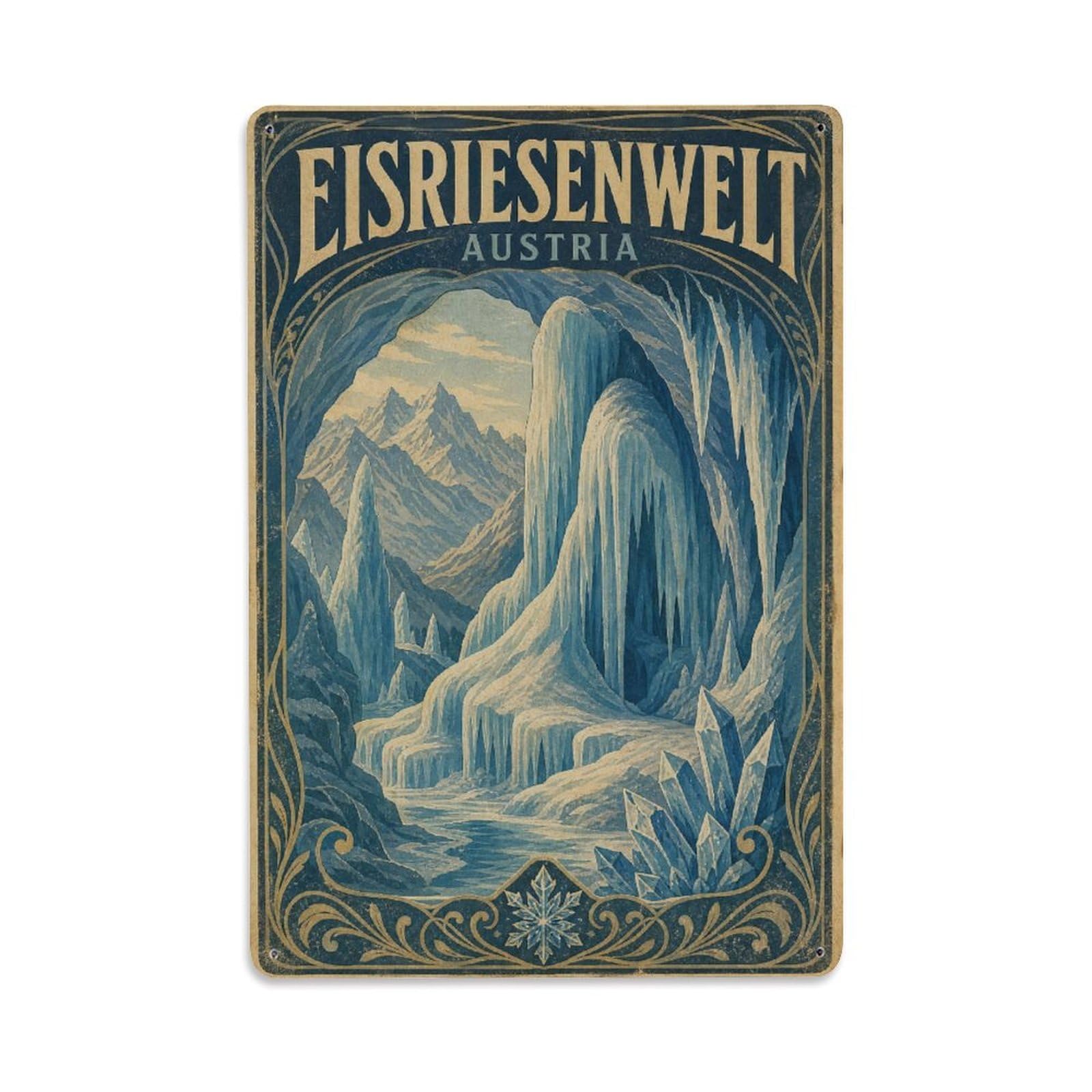 Vintage Travel Austria Eisriesenwelt Metal Tin Sign Plaque Wall Decor for Cafe, Club Bar, Office, Garden Metal Poster 8x12Inch