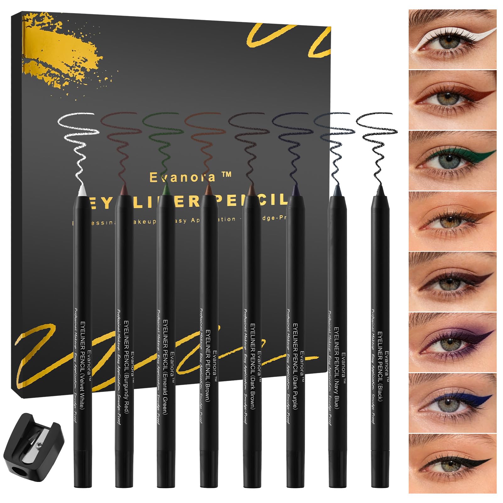 8Pcs Colored Eyeliner Eye Liner Pencils Makeup Set for Women, Gel Eye Line Pencils Set for Women Eye Makeup Eyes Liner Pen with Sharpener, Smooth Use Long-Lasting & Waterproof Eye Liner Pen Kit