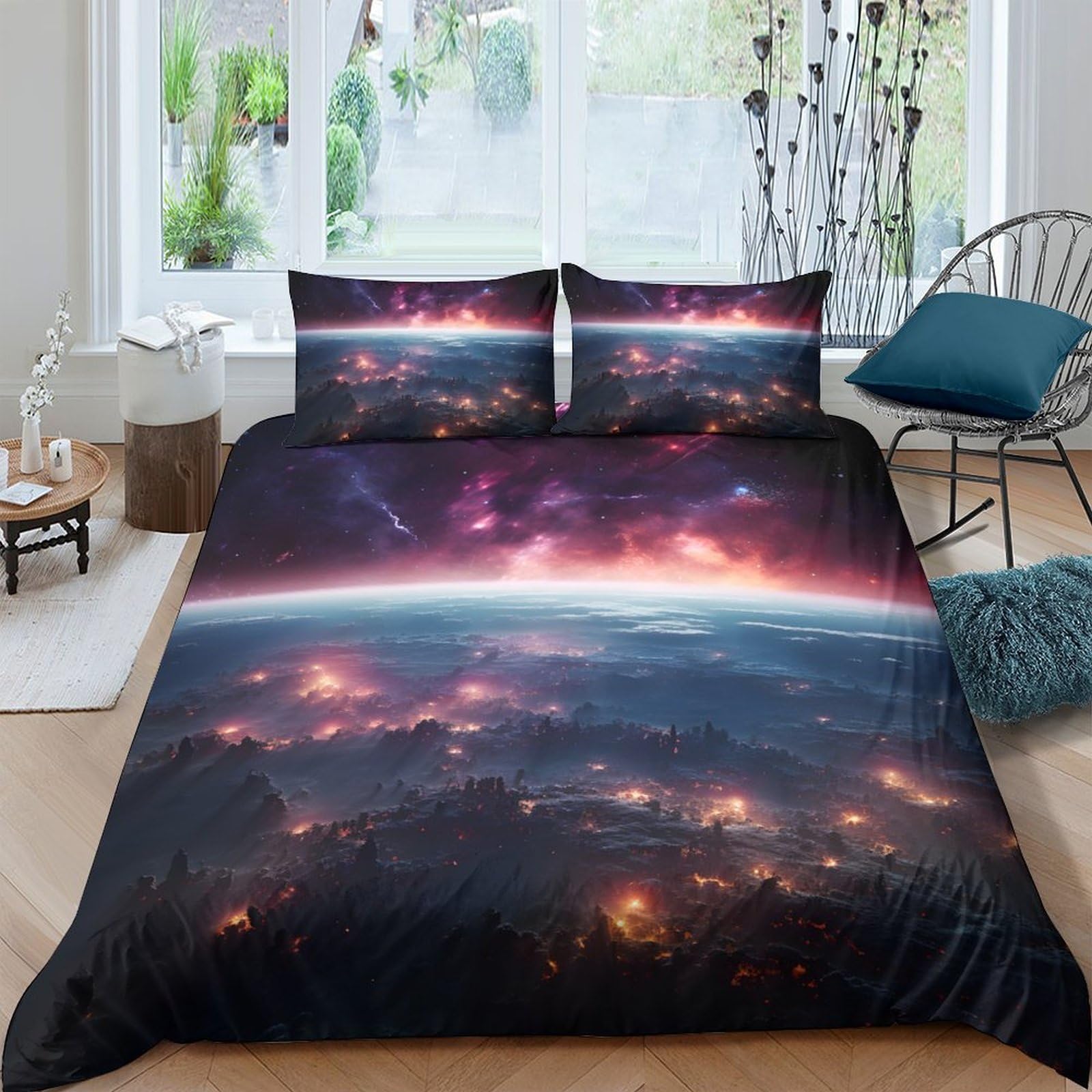 Housse de couette Ciel Galactique 3D en microfibre pour lit Super King 260x220cm