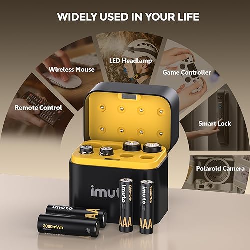 Miniatura 6 de imuto 4 pilas AAA y 4 AA recargables de litio con cargador, paquete de 8 baterías de 1.5 V triple A doble A recargable, batería de litio de larga