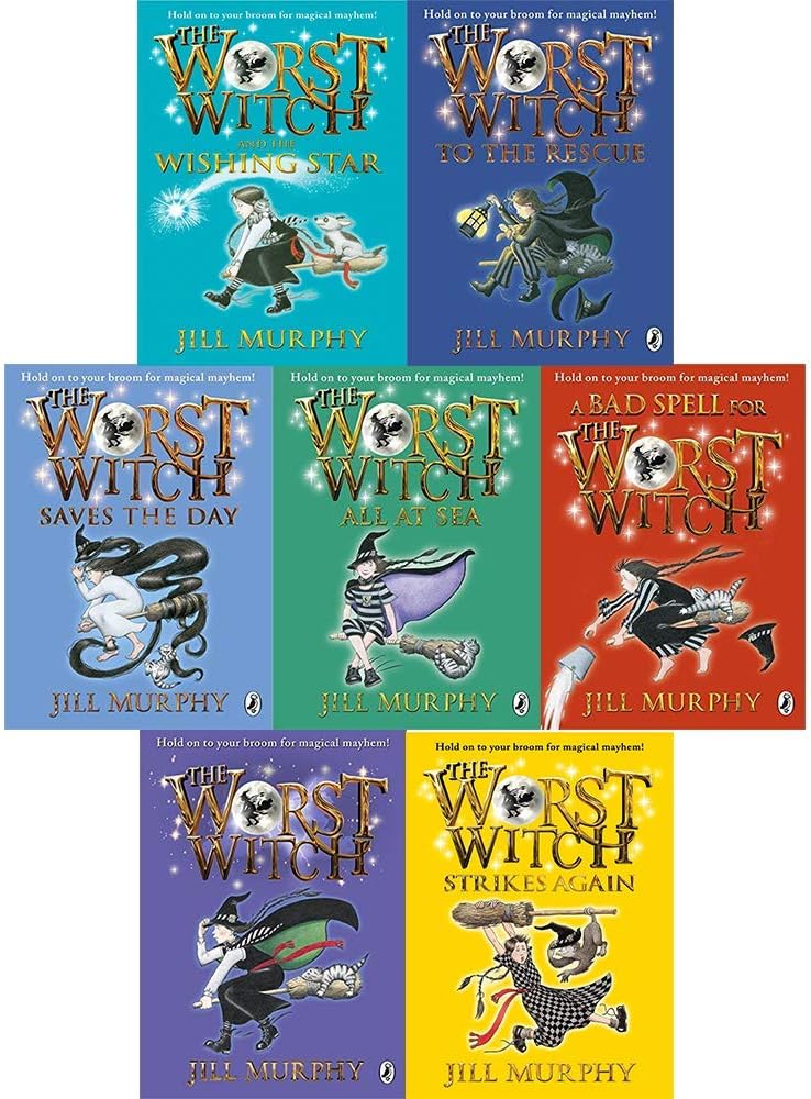 The Worst Witch 7 Books Collection Set By Jill Murphy (Wishing Star, Bad Spell, Worst Witch, Strikes Again, Saves the Day, Rescue, All at Sea)
