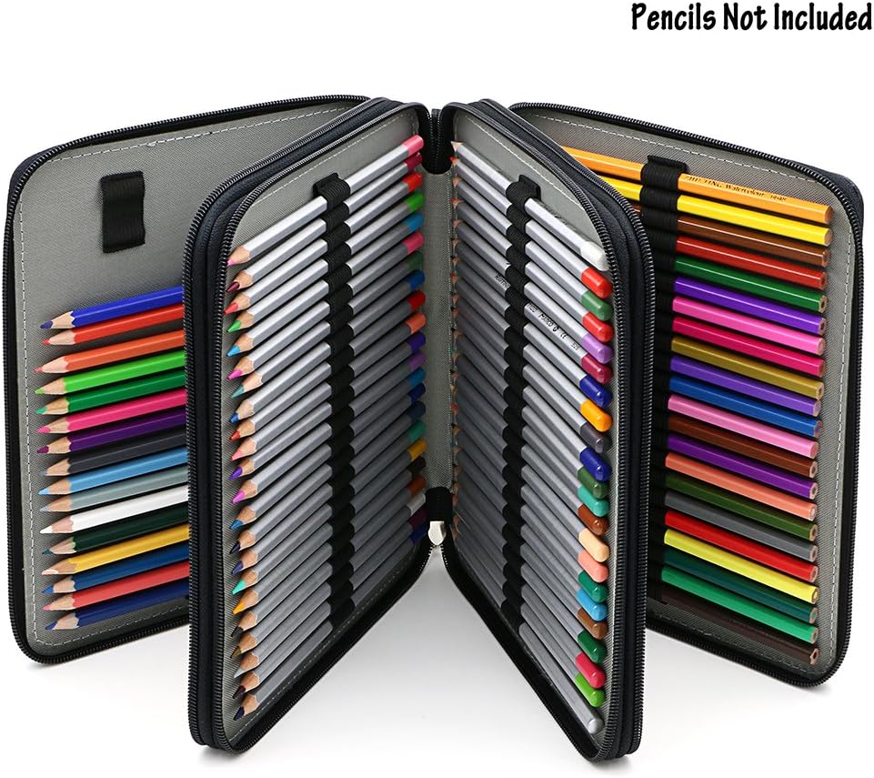 BTSKY Deluxe PU Leather Pencil Case For Colored Pencils - 120 Slot Pencil Holder with Handle Strap Handy Colored Pencil Box Large(Black)