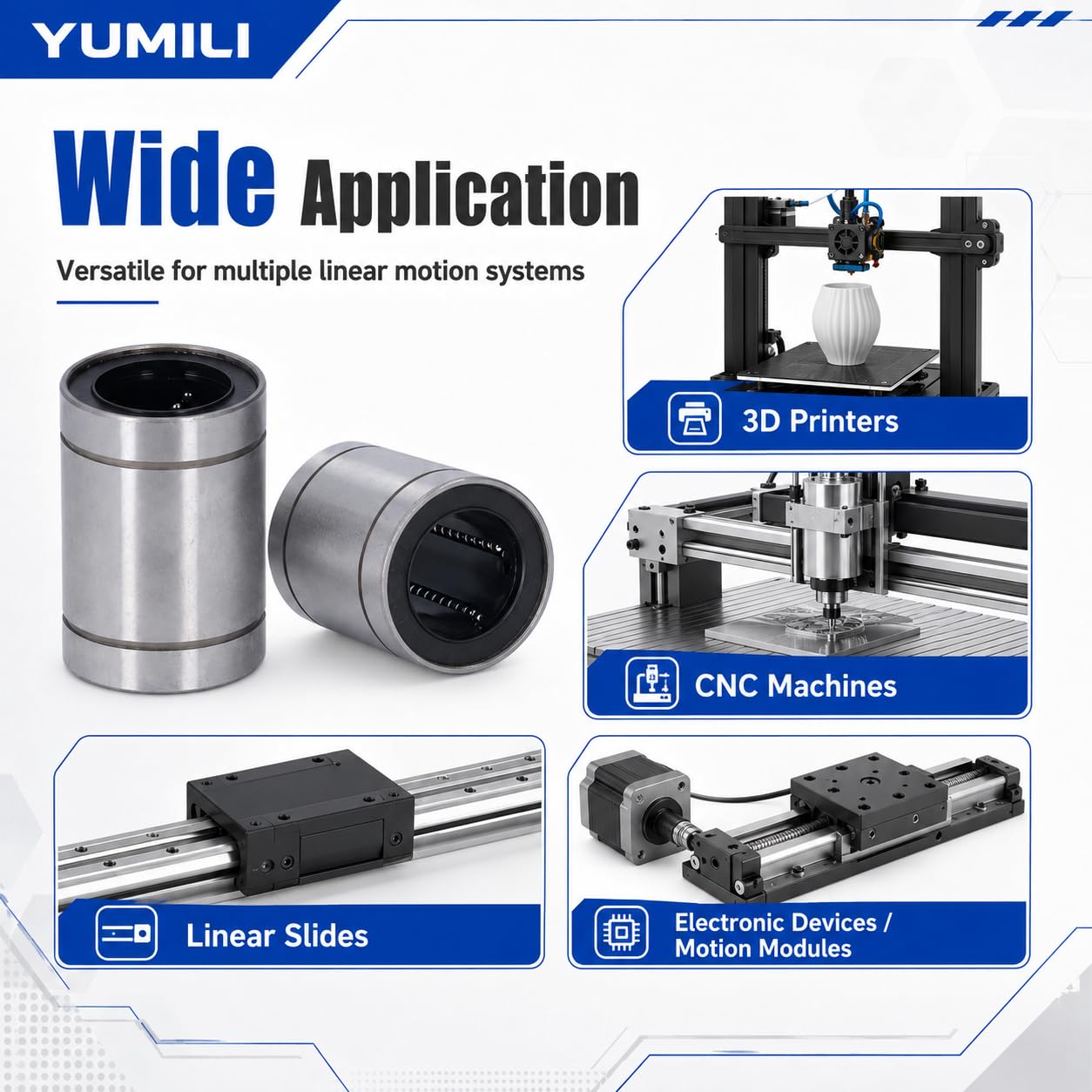 LMK10UU Linearkugellager Mit Quadratischem Flansch – 10 Mm Bohrung, 19 Mm Außen-Ø, 29 Mm Länge, Doppelte Gummidichtung, 4 Stück Für CNC & 3D-Drucker