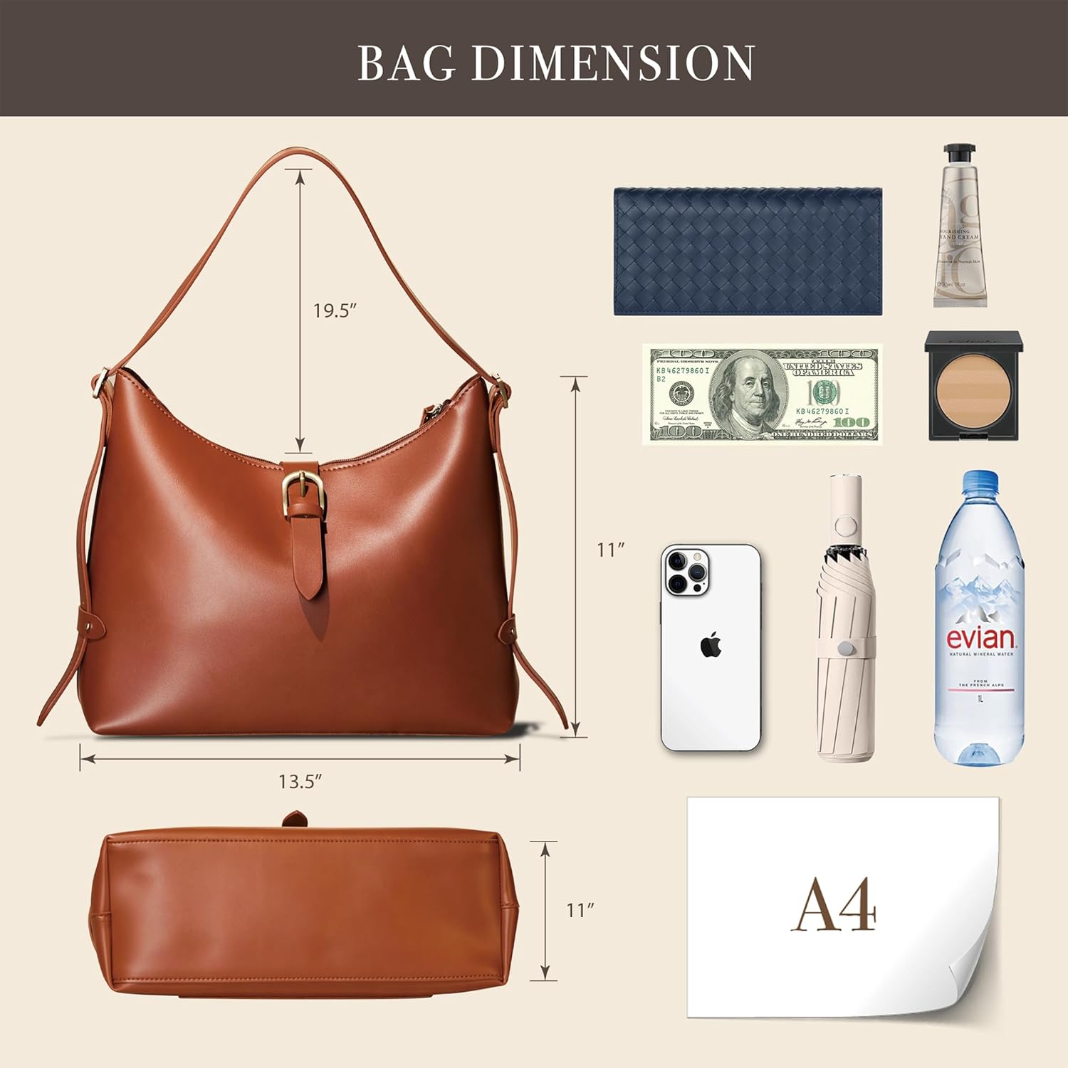 SUNLIGHT LEAVES Vintage Vegan Leather Hobo Bag For Women Shoulder Purse Crossbody Satchel Under Arm Lady Handbag - Image 6