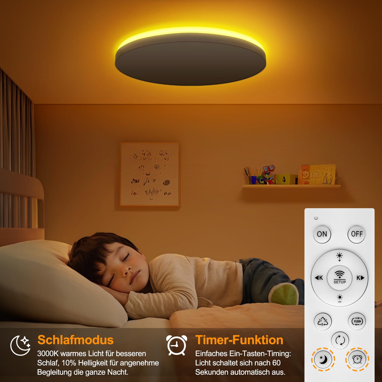 AmazeFun LED Deckenlampe 48W - Deckenlampe Dimmbar & RGBIC Nachtlicht - Smart Deckenleuchte mit Fernbedienung - Alexa/Google kompatibel, 4500lm, für Wohnzimmer, Schlafzimmer, Küche (48W-37CM)