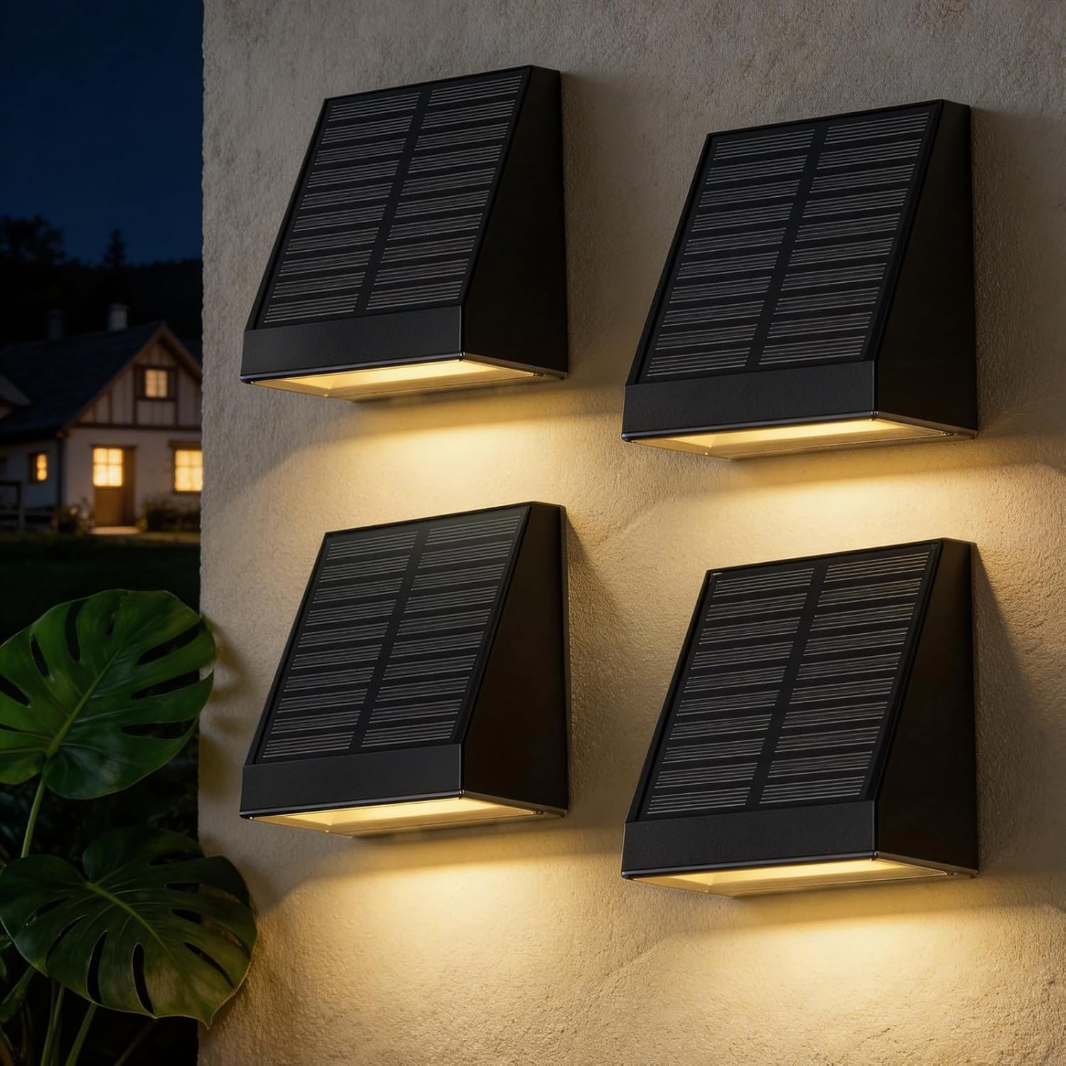 Solar Wall Light Outdoor, Radar Motion Sensor Lights Dawn Lighting Wall Sconce IP65 Waterproof Solar Lights Outdoor with 2 Modes 30H Runtime for Patio, Garden, Porch, Yard，Terrace Stairs -4 Pack