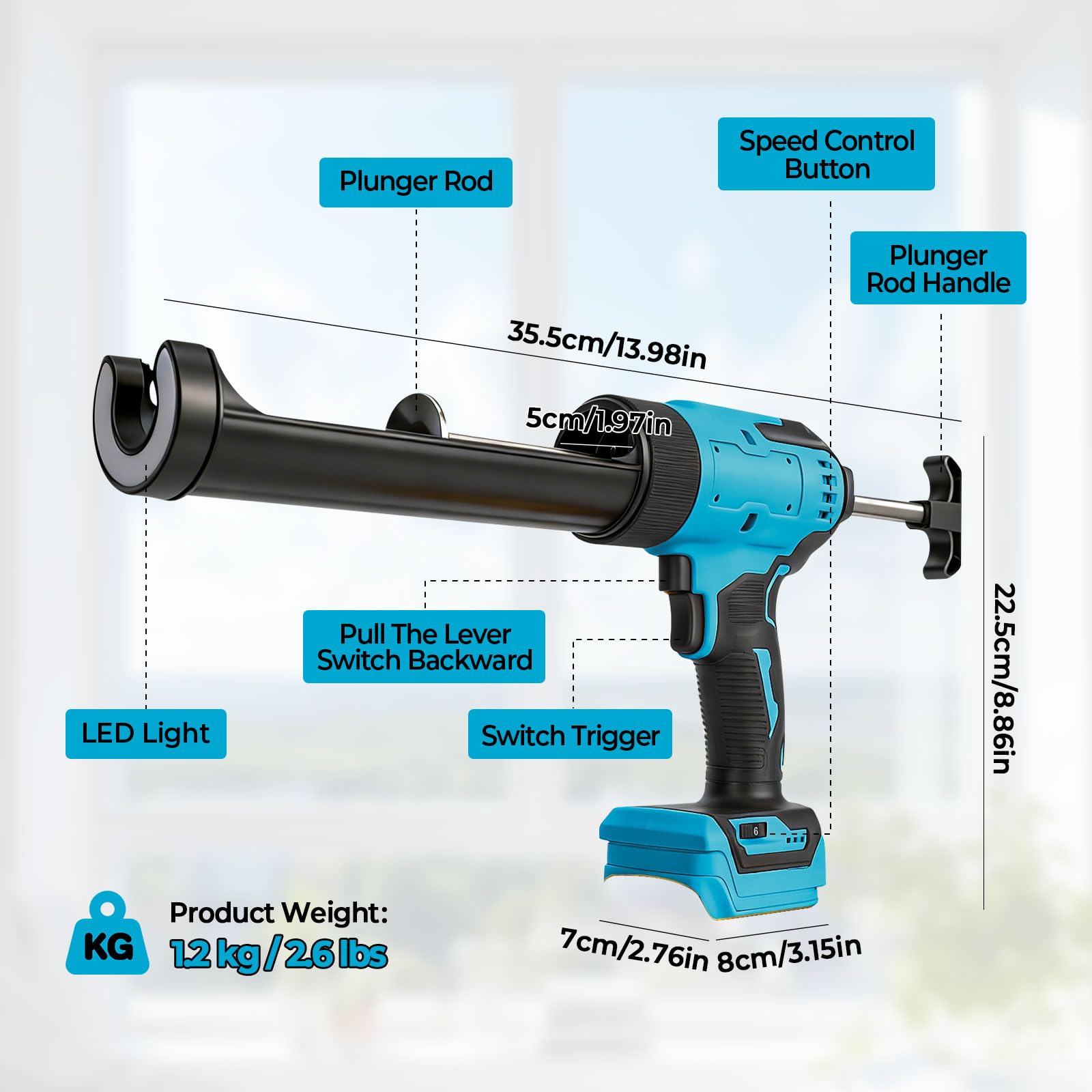 Pistolet à calfeutrer sans fil pour Makita 18 V, pistolet à mastic électrique en silicone pour cartouches de 300 ml avec 6 vitesses réglables, affichage numérique, lumière LED et anti-goutte, pour