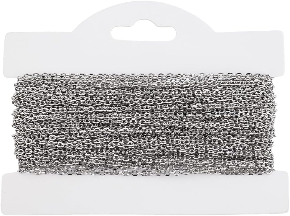 Beebeecraft 32.8 Feet Stainless Steel Paperclip Chain 2mm Silver Metal Oval Cable Paper Clip Necklace Soldered Long Link Chains Roll for Jewelry Making Bracelet Earring DIY Craft Accessories