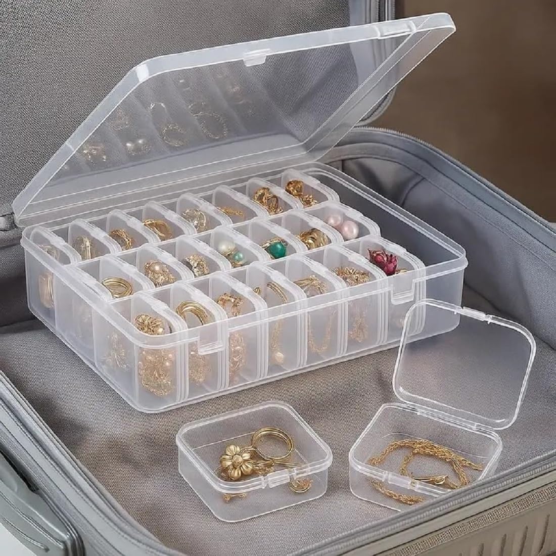 Transparent Jewellery & Accessories Storage Box | 30 Box Multi-Compartment Organizer with Removable Grids | Plastic Organizer Box for Earrings, Beads, Craft & Small Items-image-27