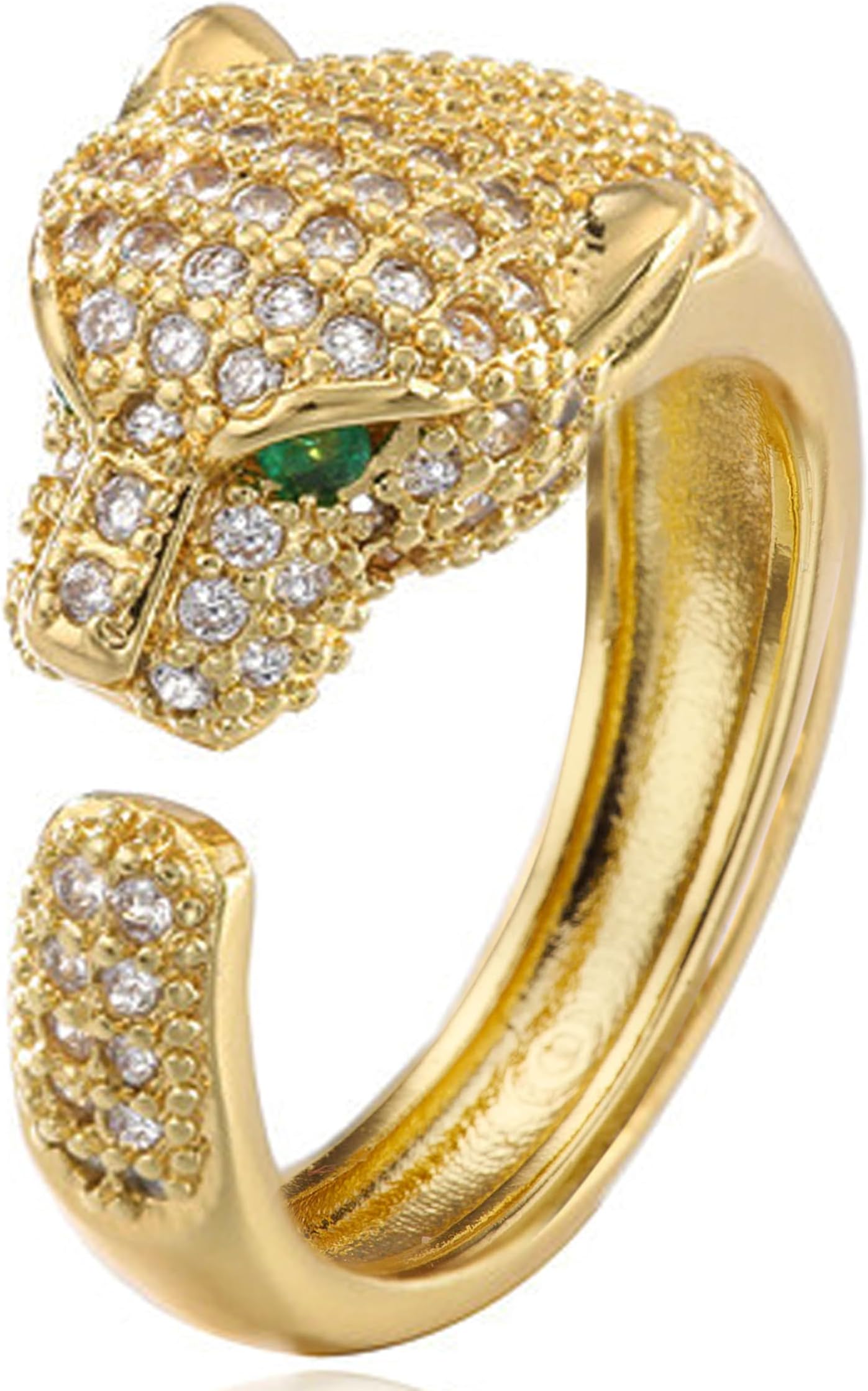 14K Gold Leopard Animal Leopard Head Cute Unique Women's Adjustable Set Zirconia Ring Holiday Gift