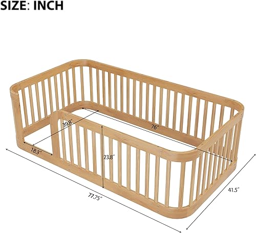 Miniatura 2 de Harper & Bright Designs Cama Montessori de suelo tamaño individual con valla alta para niños, marco de cama individual de madera maciza para niñas y