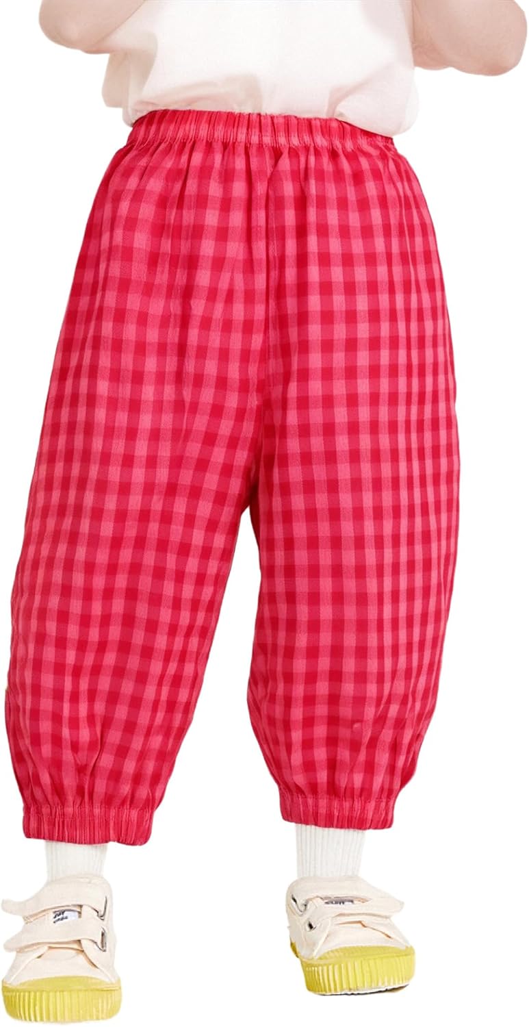 Baby Kids Unisex Checkered Printed Plaid Pants Summer Casual Breathable Gingham Pants Sweatpants