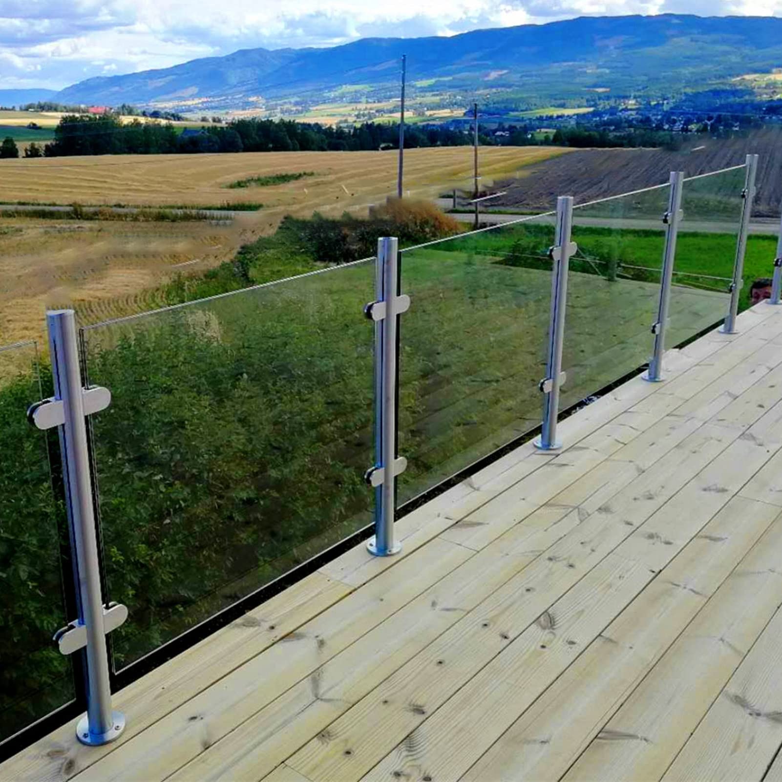 304 inless - Kit per balaustra in acciaio, per esterni e interni, per terrazze e piattaforme, sistema di recinzione di sicurezza, montanti angolari argentati (90/95/105 cm)