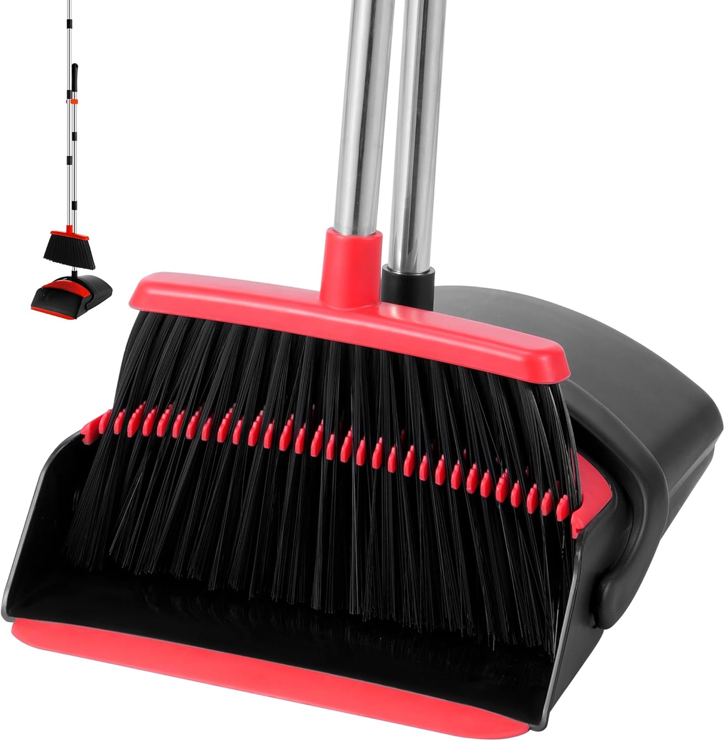 Broom and Dustpan Set, Broom with Dustpan Combo Set 54-in Long Adjustable Handle with Dust Pan Combo Teeth for Home Office Kitchen Lobby Floor Pet Hair Indoor&Outdoor Cleaning