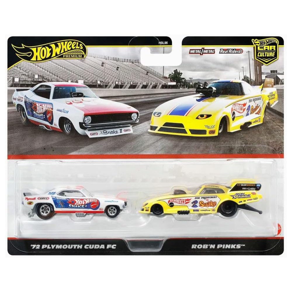 Hot Wheels® Premium Car Culture ROB N' Pinks 2-Pack of 1:64 Scale Vehicles, Unique Pairings, Real Riders™ Tires, Metal/Metal™ Chassis, Toy for Collectors