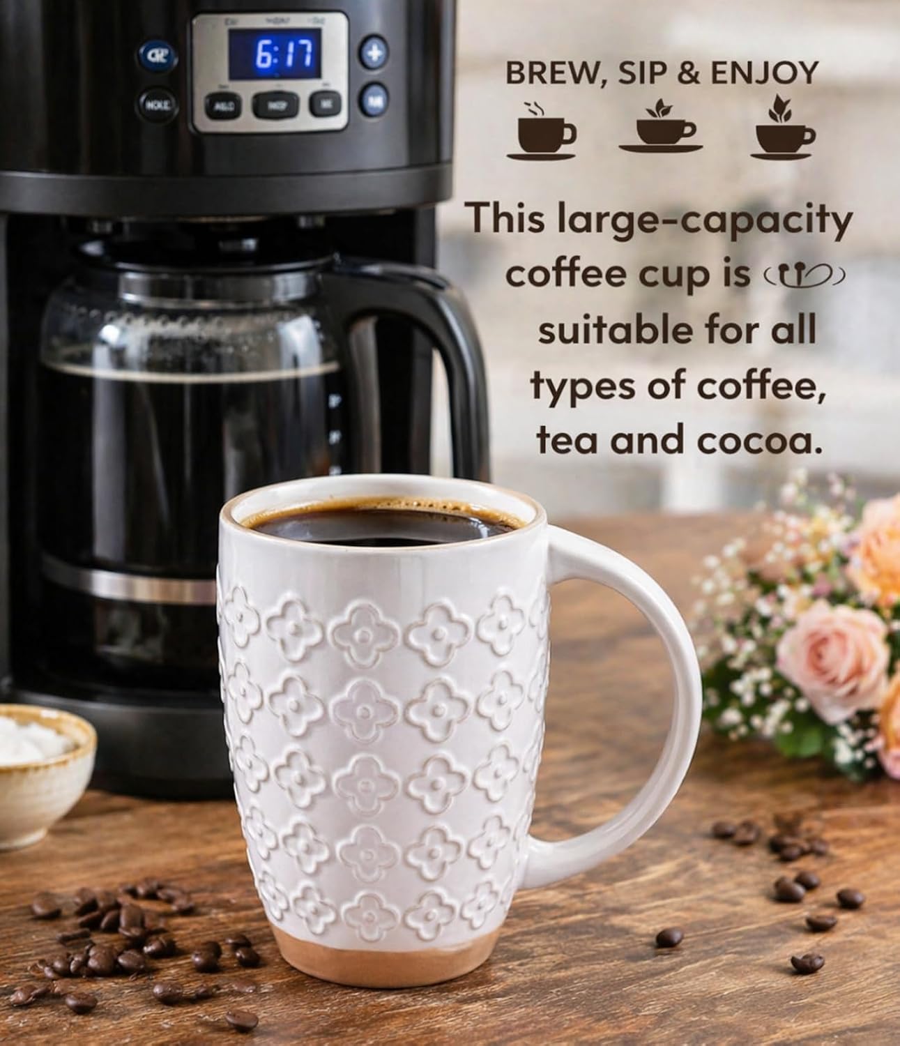 GBhome 20 oz Large Coffee Mugs Set of 6, Tall White Ceramic Coffee Cups image 5
