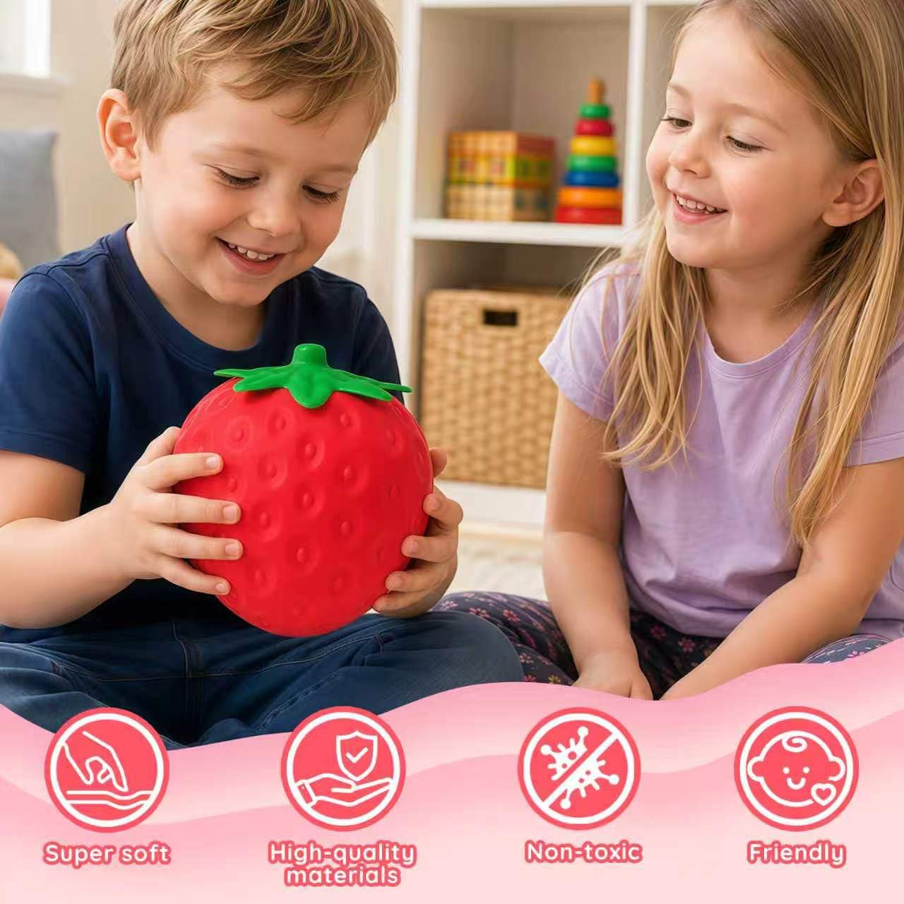 Strawberry Squishy Squeeze Toy, Big Handmade Squishy Strawberry Stress Relief Toy for Adults, Soft Rubber Dough Ball Sensory Fidget Toys, Party Favors Goodie Bag Fillers Birthday Gifts