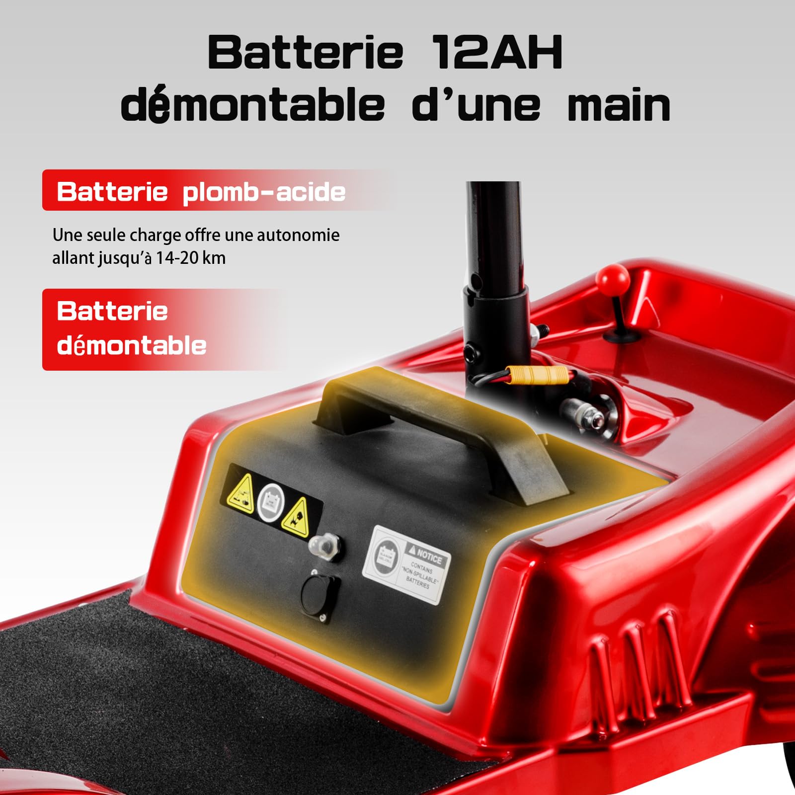 Z02 Véhicule de Mobilité Électrique Pliable et Léger pour Adultes, 4 Roues Trottinette Électrique Adulte avec Siège, Autonomie 20KM, Conçu pour Personnes à Mobilité Réduite et Handicapés (Rouge)