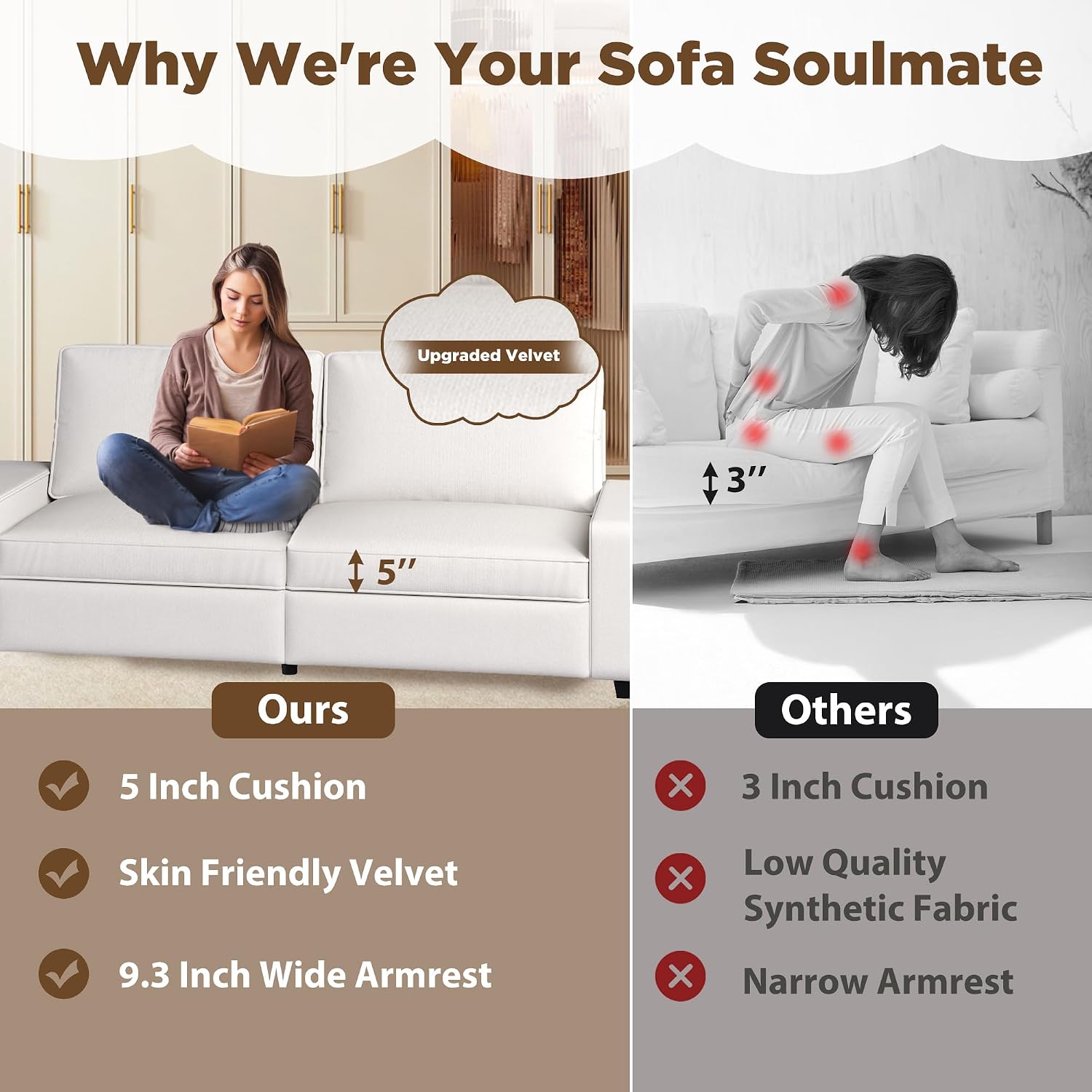 72" Loveseat, Velvet Love Seat 2 Seater Couch with Removable Covers & Medium Firm Seat Cushion, Loveseat Sofa Love Seat Couches with Wider Armrest for Small Living Room, Small Spaces, Beige White