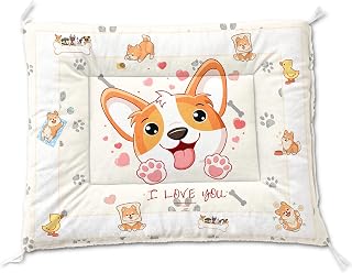 AILONEN Cute Pet Dog Bed -Lovely Little Corgi Puppy Pattern - Pet Sleeping Bed Mats for Large Dogs- 41L x 32W Inch Dog Crate Bed- Soft Fabric Washable Fluffy Mat