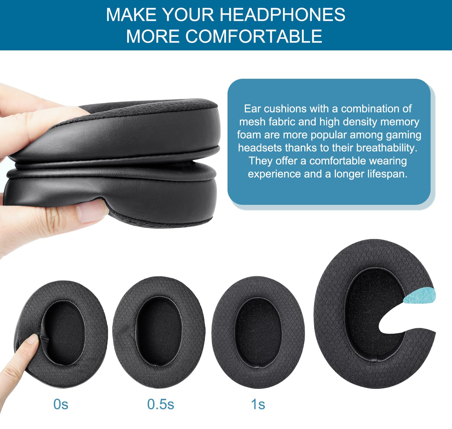 Almohadillas de Repuesto para Auriculares Sennheiser HD280/HD280-13/HD280-Pro/HD281/HMD280/HMD280 Pro/HMD280-13/HMD281/HMD281 Pro, Almohadillas con Espuma viscoelástica Mejorada, Color Negro