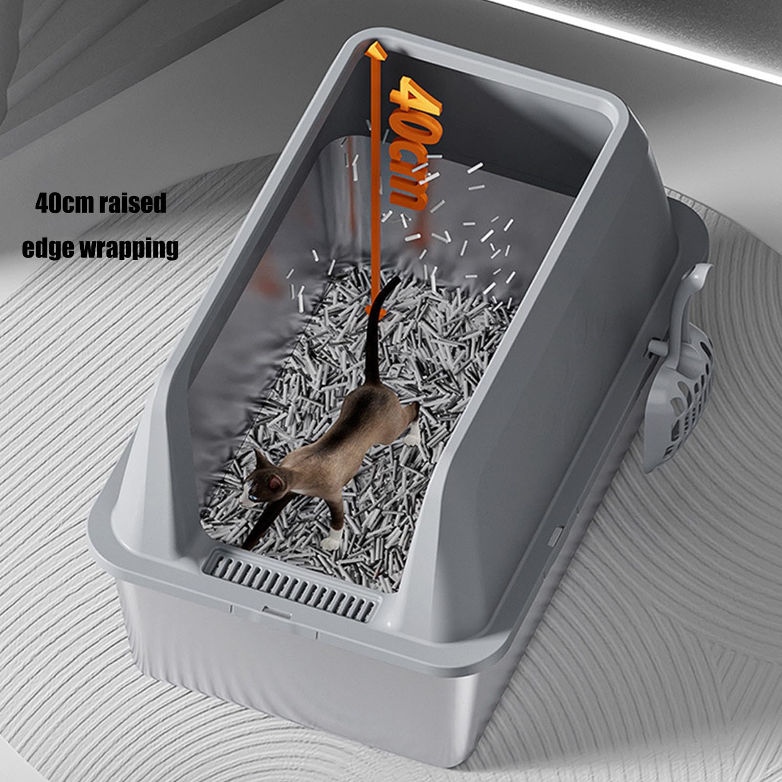 Lettiera per gatti in acciaio inox con design a spruzzi, facile da usare, per interni e WC di casa