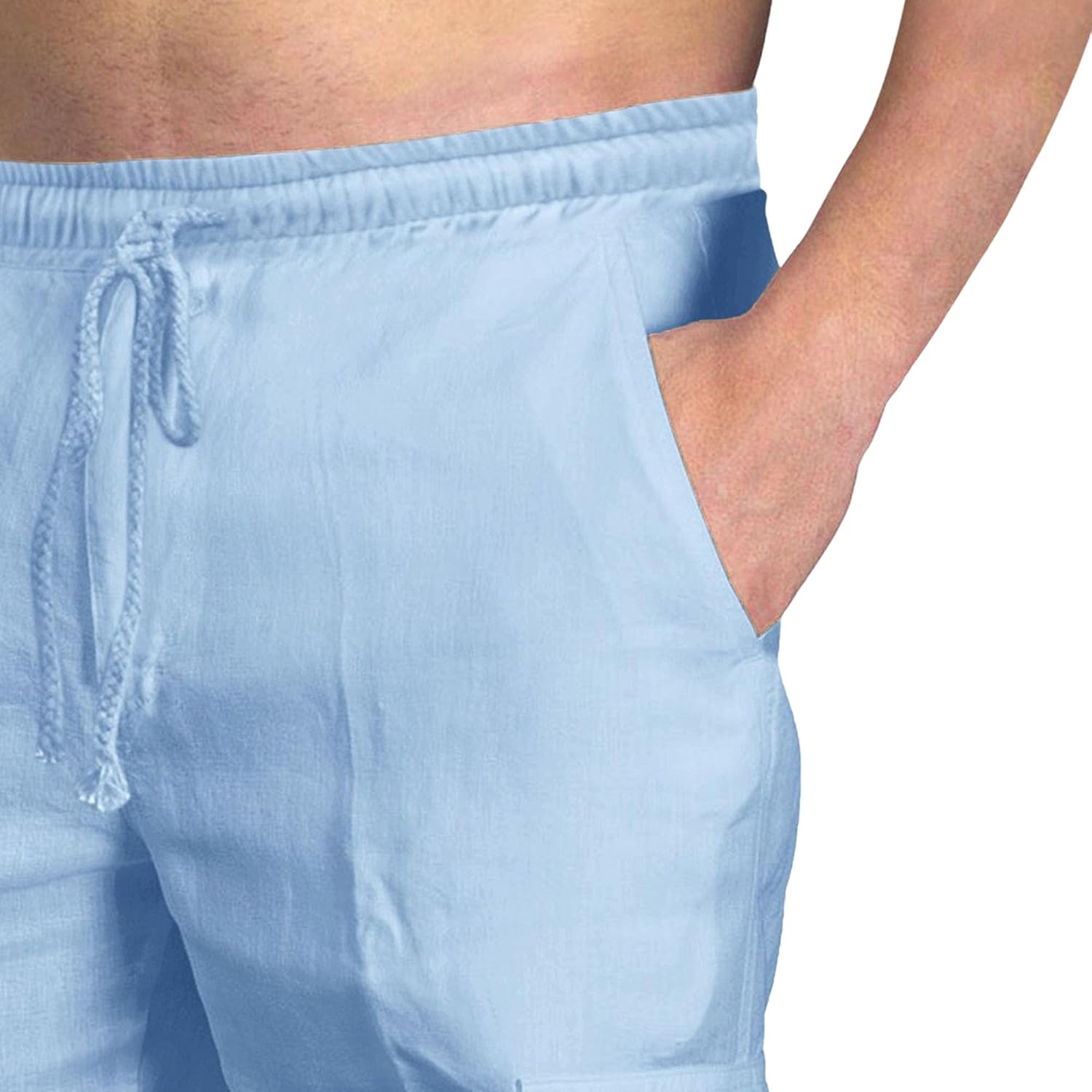 Maiyifu-GJ Men's Cotton Linen Shorts Summer Casual Drawstring Beach Shorts Lightweight Gym Workout Running Short Pants