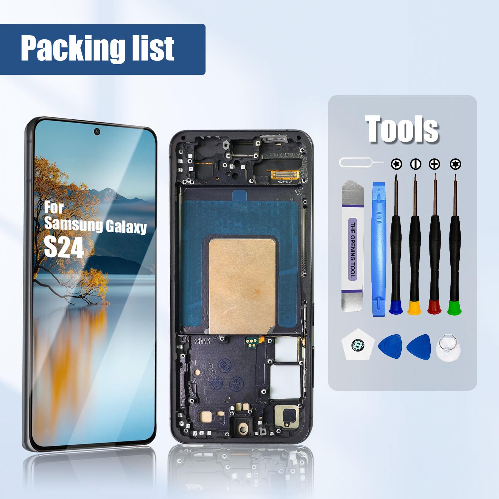 DTD Pantalla para Samsung Galaxy S24 5G LCD SM-S921B, SM-S921B/DS, Montaje con Herramientas (Negro con Marco, sin reconocimiento de Huellas Dactilares)