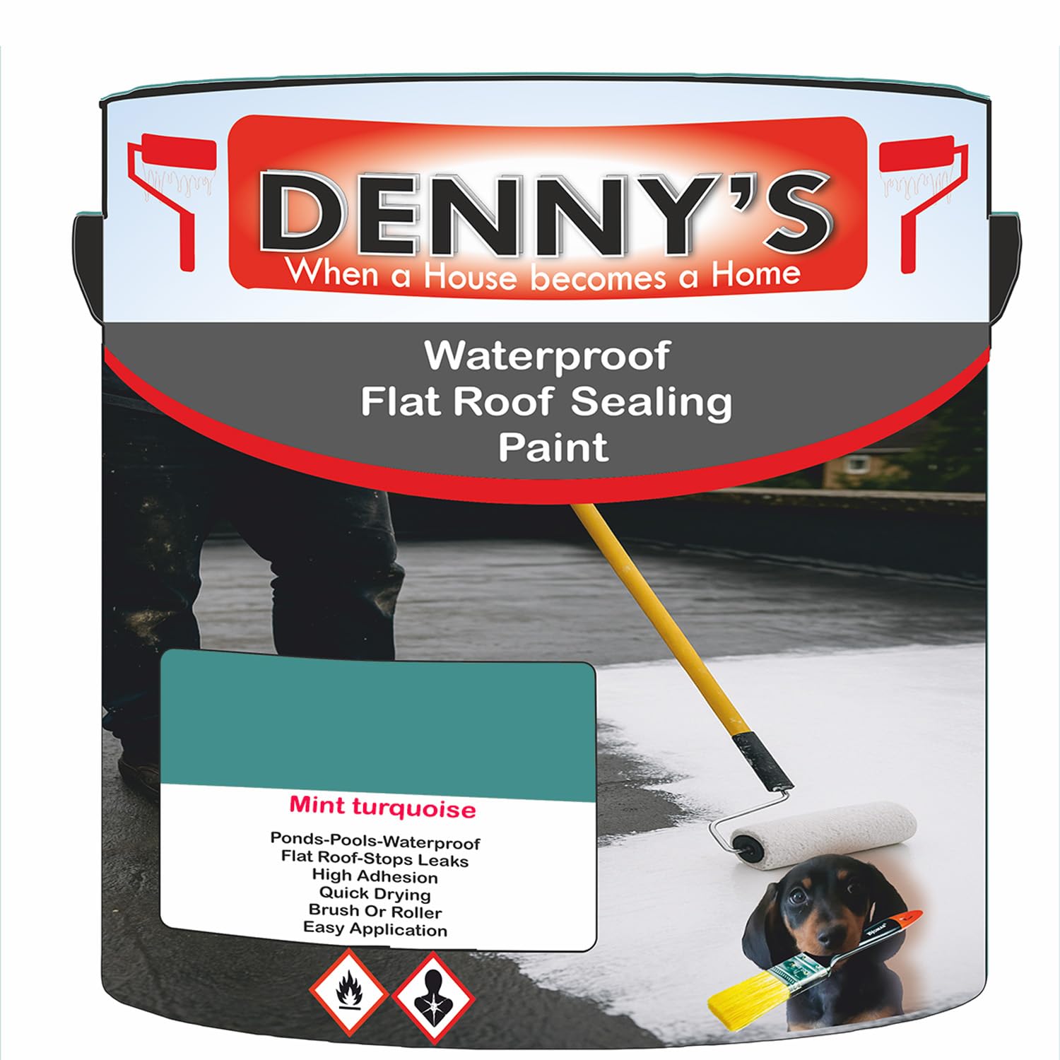 SCOOBYS PAINTS BACK IN THE MIX Chlorinated Rubber Flat Roof Paint – Waterproof Roof Sealer & Leak Repair Coating, Quick Drying, High Adhesion (Mint turquoise, 1 Litre Tin) — image 1
