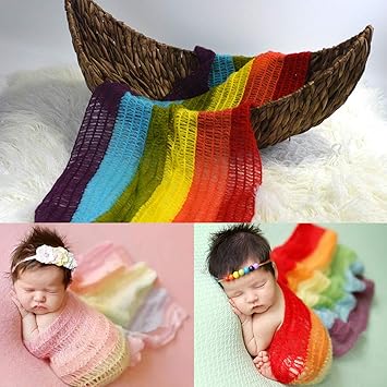 Petyoung Nursery,Bedding,Blankets & Swaddlers,Swaddles Newborn Baby Photography Props Baby Elastic Rainbow Striped Wrap Photo Props Accessories for Baby Boys and Girls
