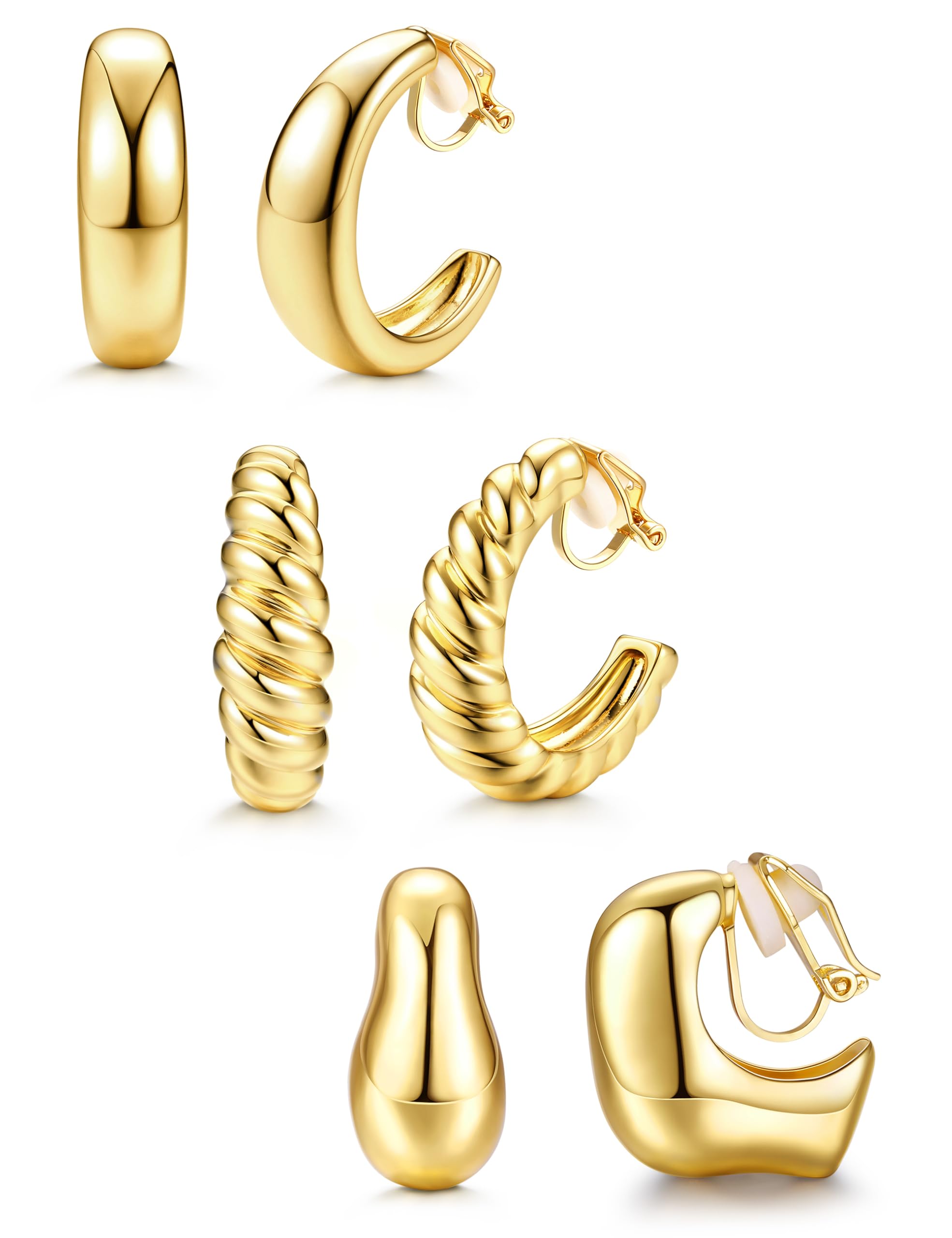 BESTEEL 3Pairs Clip on Earrings for Women Trendy Chunky Hoops Fake Earrings