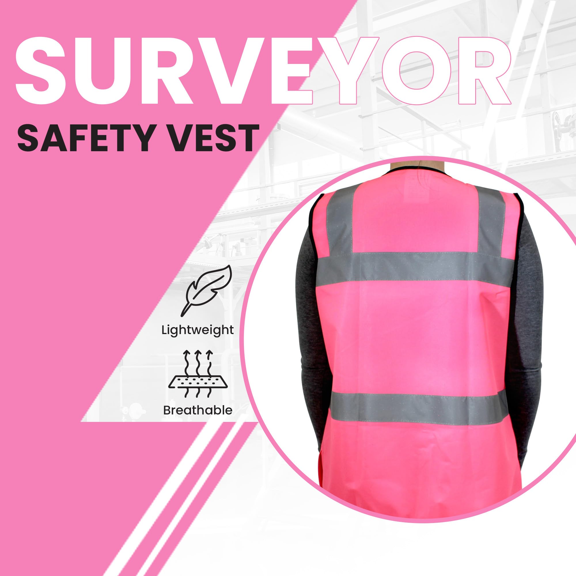 Construction Worker Vest Pink AYKRM Blue High Vis Reflective Safety ...