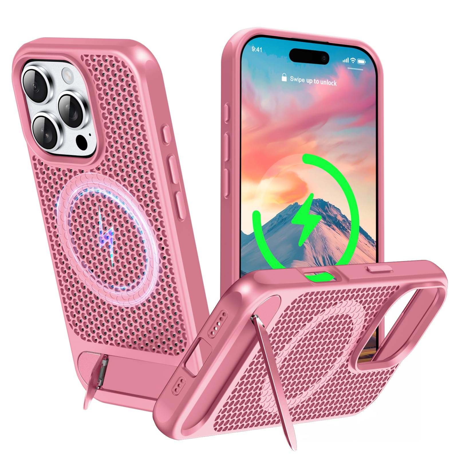 ZHOGTNEG for Magnetic Heat Dissipatio case for iPhone 16 Pro, for MagSafe, Coolingf Drop Protection, Adjustable Kickstand case, Ice Armour Cool Matte