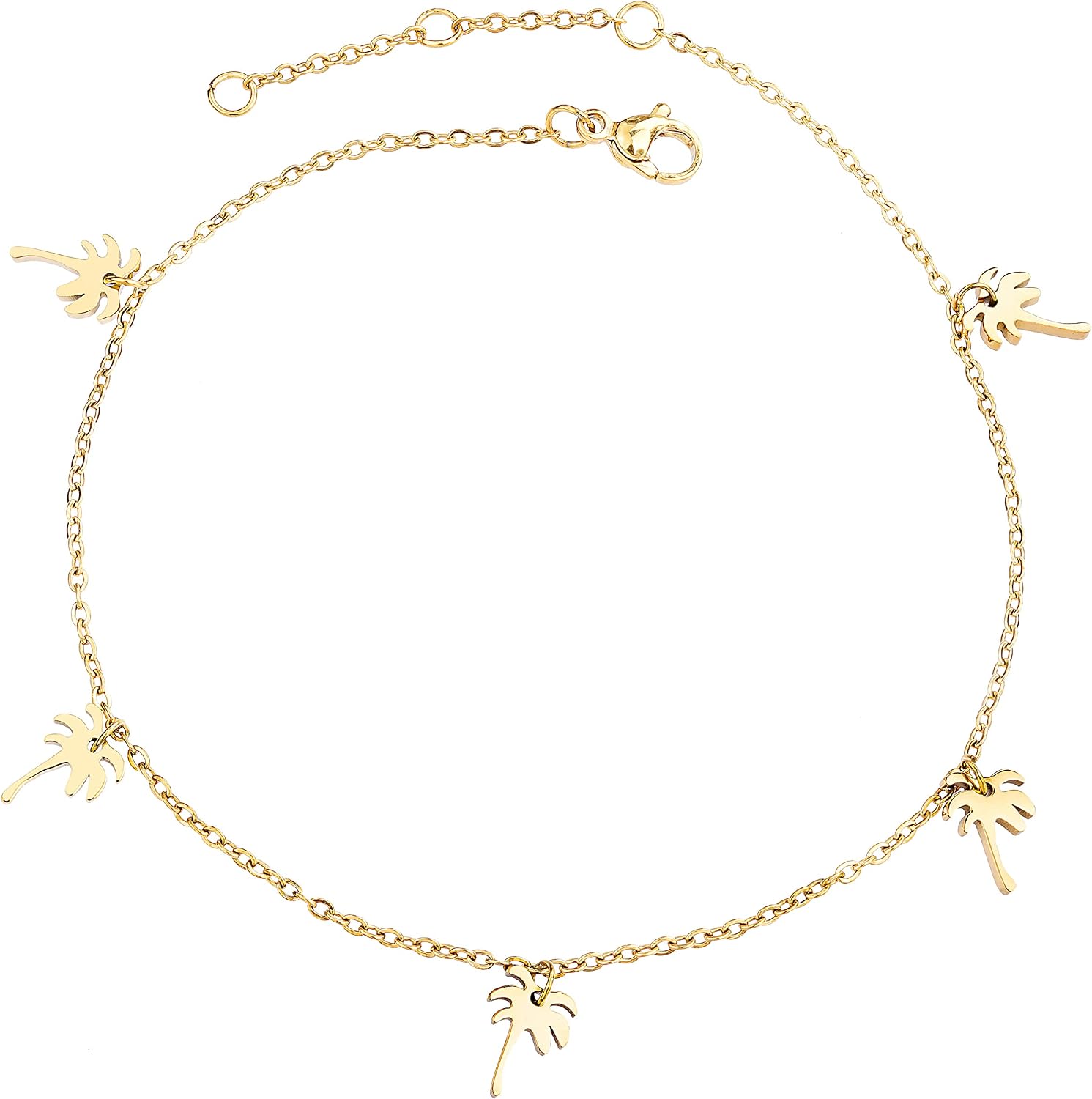 Palm Tree Anklets for Women Silver Gold Plated Beach Ankle Bracelets Palm Tree Charm Anklet Adjustable Boho Summer Foot Jewelry for Women Teen Girls Beach Jewelry