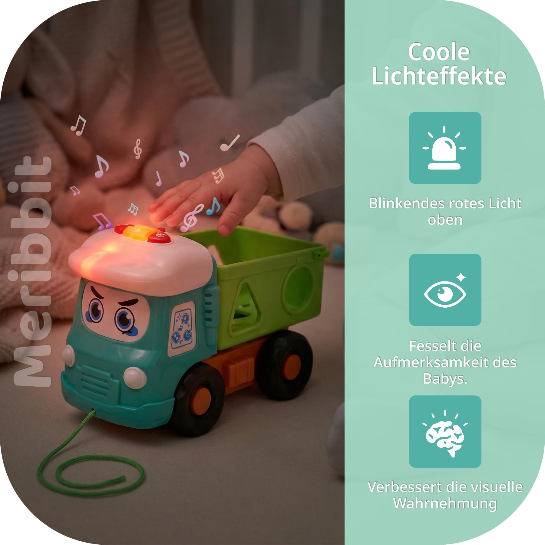 Montessori-Spielzeug LKW Spielzeug für 1-3 Jahre Kinder, Sinnesförderndes Spielzeug mit Licht & Sound, Baustellenfahrzeuge Kinder, Auto Spielzeug 2 Jahre Junge, Bagger & Müllauto