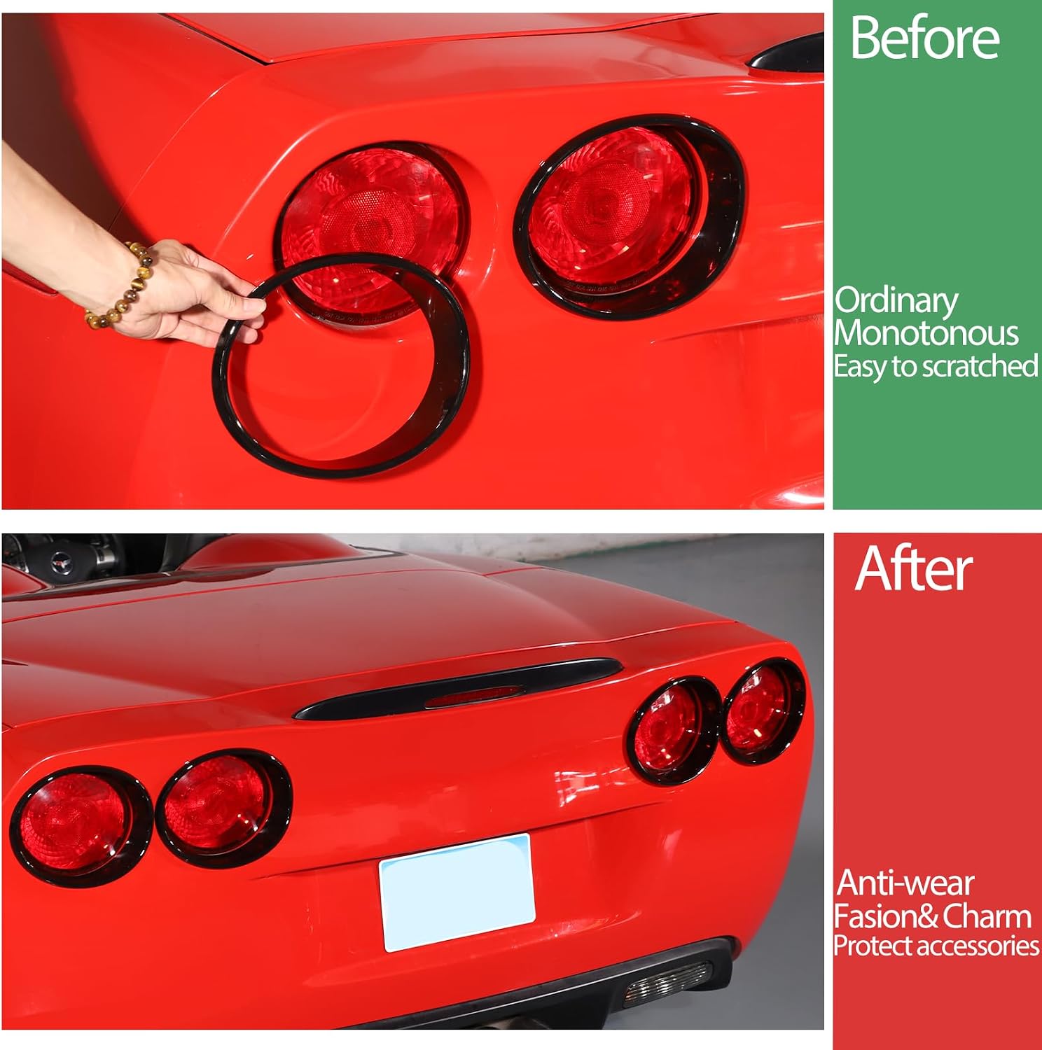 Tail Light Cover Guard Compatible with Chevy Corvette C6 2005-2013, Rear Tail Light Guards Cover, Tail Light Lamp Cover Guard Trim Frame Bezels Decoration (Gloss Black)