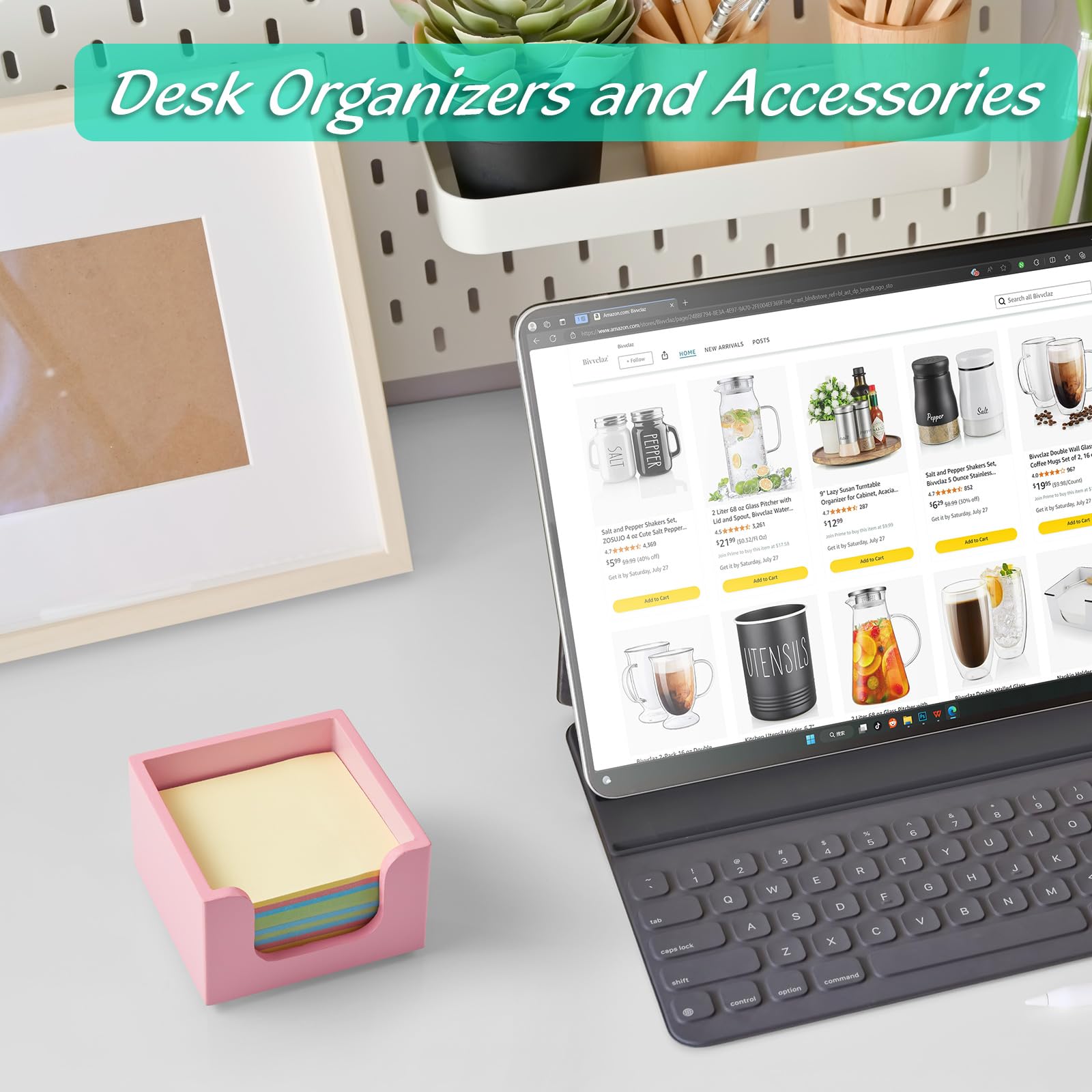 Soporte para notas adhesivas, dispensador de notas de madera para accesorios de escritorio de oficina, soporte autoadhesivo para bloc de notas, organizador dispensador de bloc de notas para