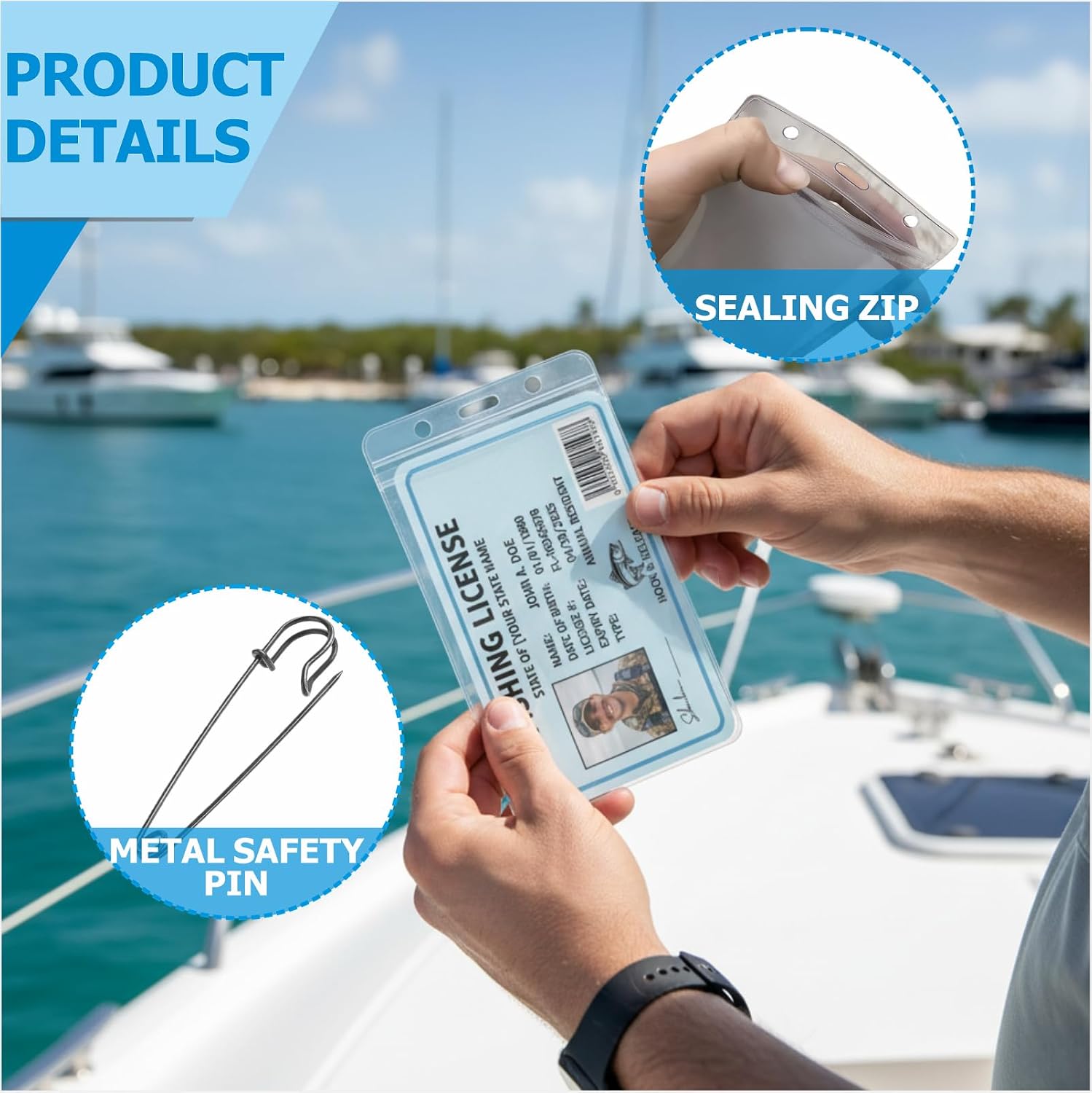 10 Pack Fishing & Hunting License Holder with Pins, Quick-Access Protector for Outdoor Permits, Tags & IDs
