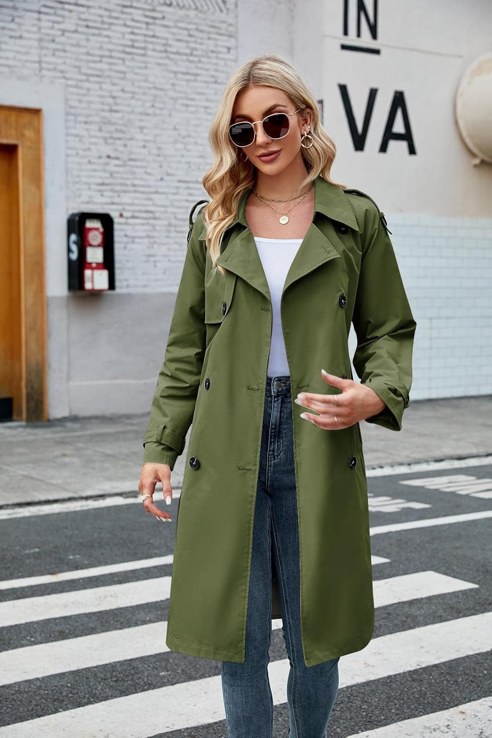 Makkrom Women's Double Breasted Long Trench Coat Windproof Classic Lapel Slim Overcoat with Belt - Image 3