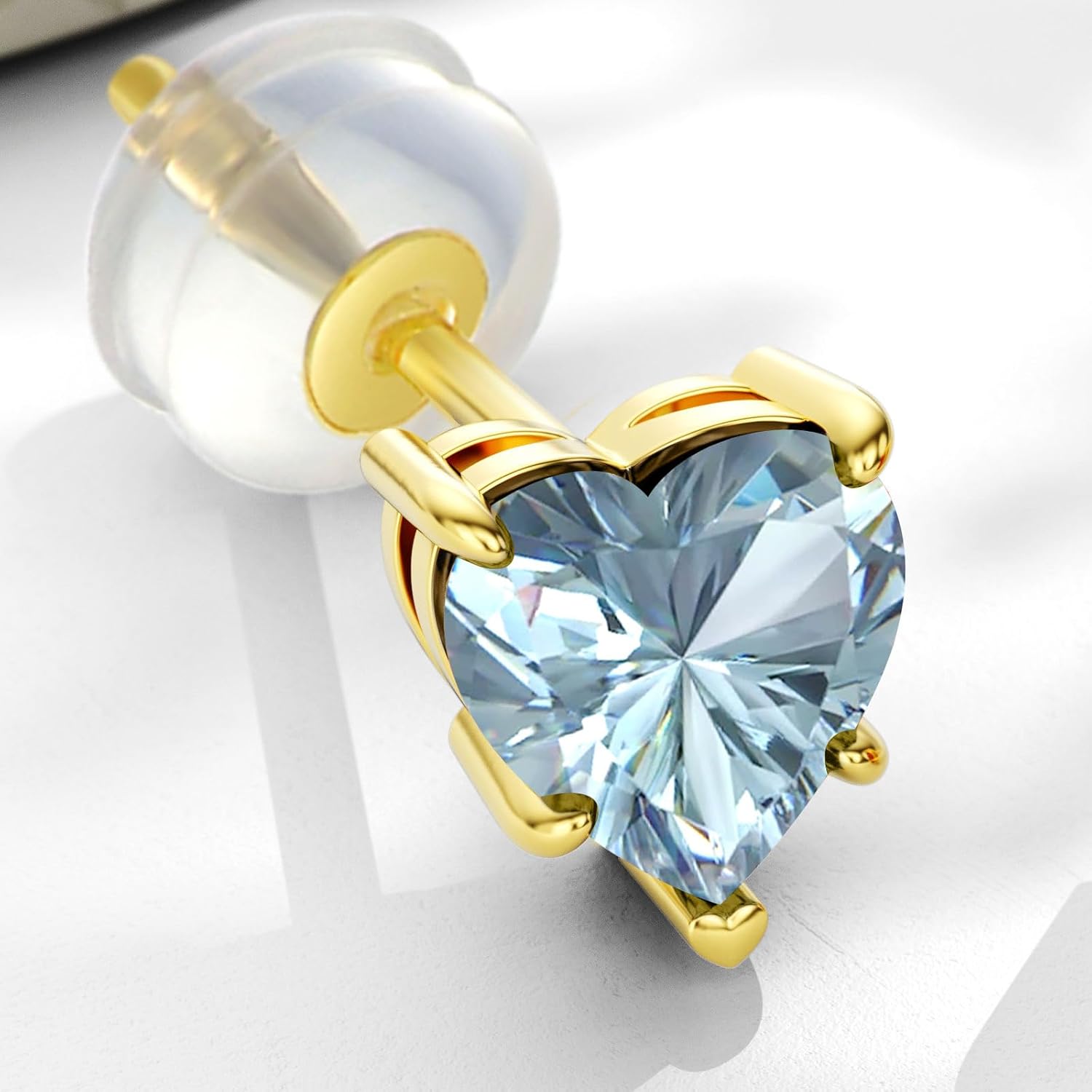 14k Real Gold Love Heart Gemstone Birthstone Stud Earrings for Women 1 carat Heart-cut Created Birthstone Earrings Jewelry Gifts for Anniversary Birthday Valentine Gift for Her Wife - Image 4