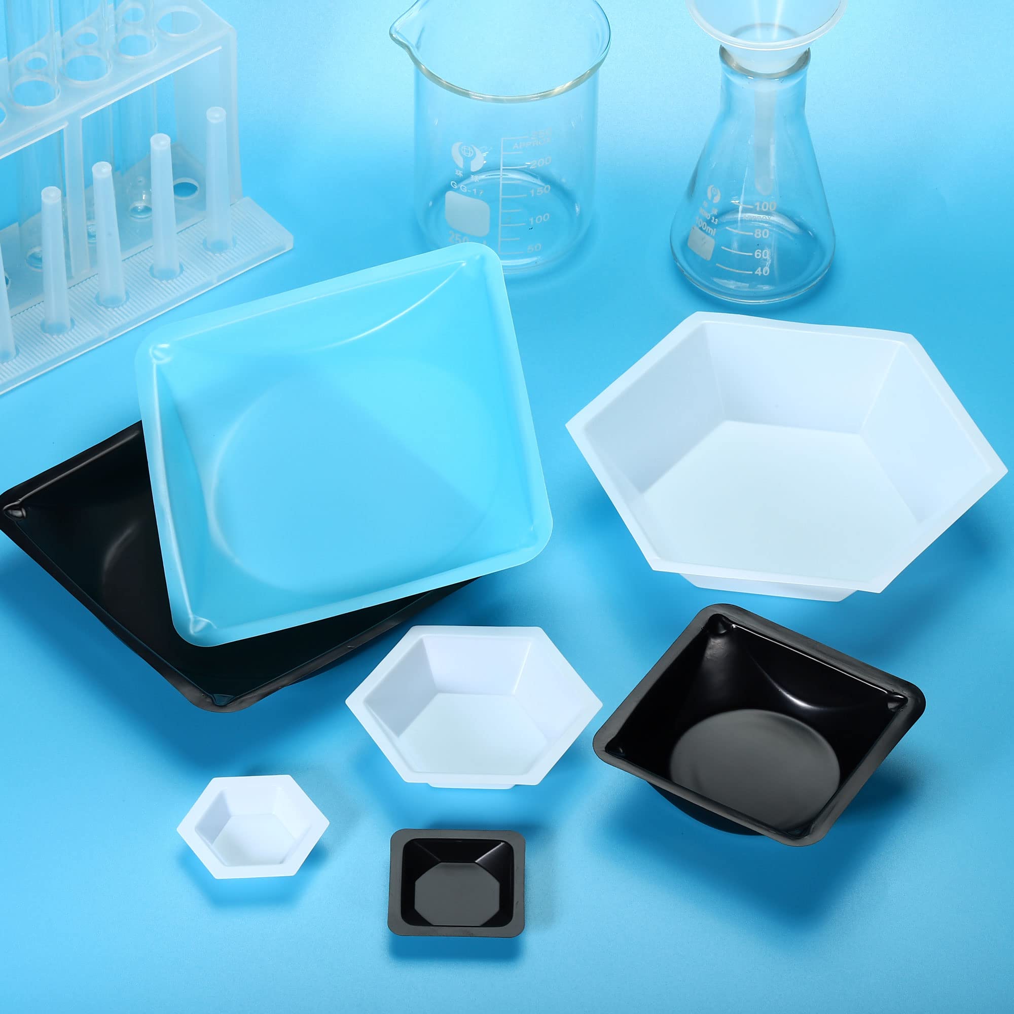 PATIKIL Hexagonal Poids Bateaux, 10 Paquet Plastique Petit Échelle Plateaux Poudre Distributeur pour Pesage Mélange, Blanc