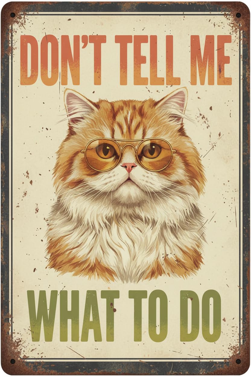 Don't Tell Me What To Do Cat With Sunglass Tin Sign, 8x12 Inch