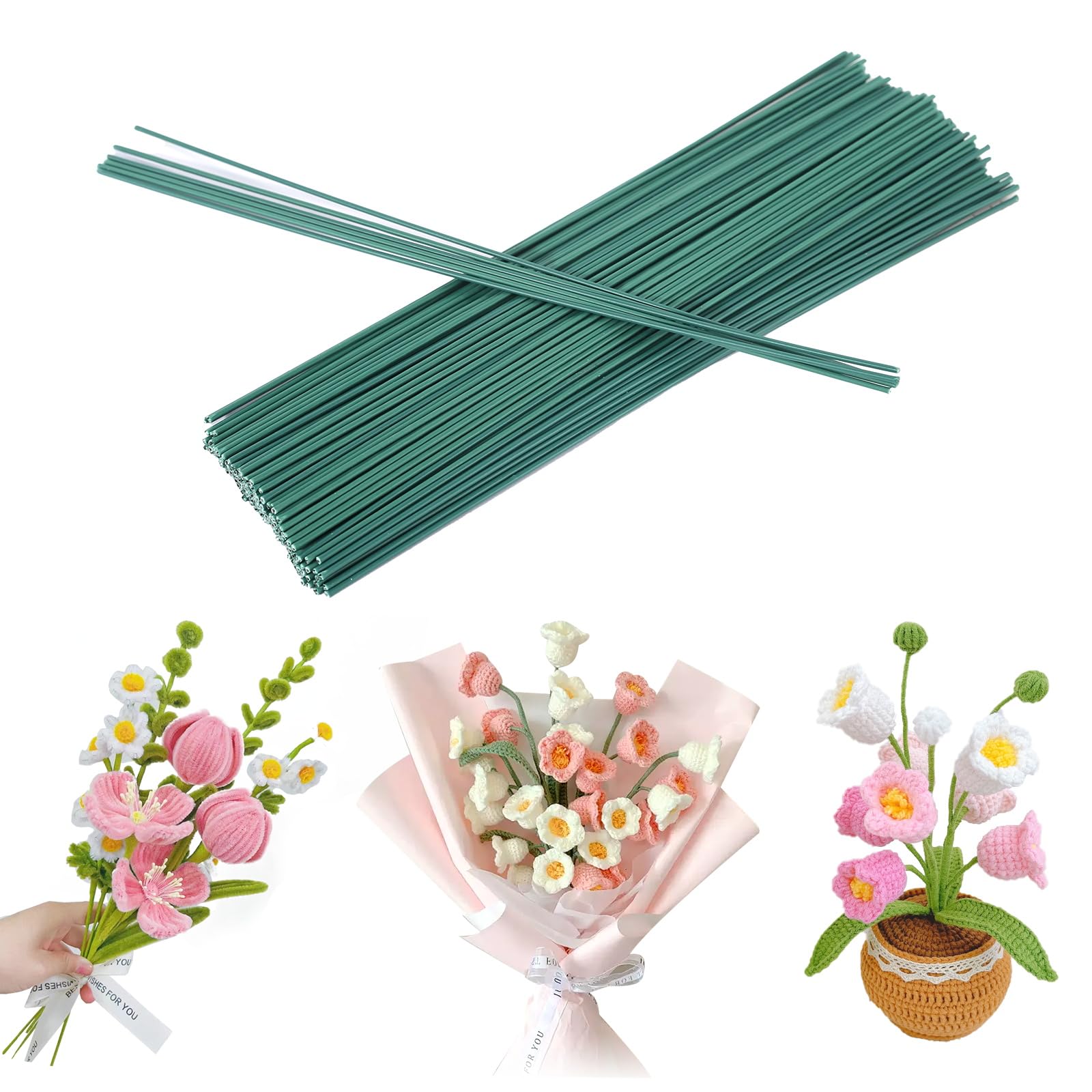 Tiges de fleurs de rose de 2 mm 3 mm, fil de fer pour fleuriste recouvert de plastique vert, fil de fer pour tige florale, fil pour la fabrication et l'entraînement des fleurs