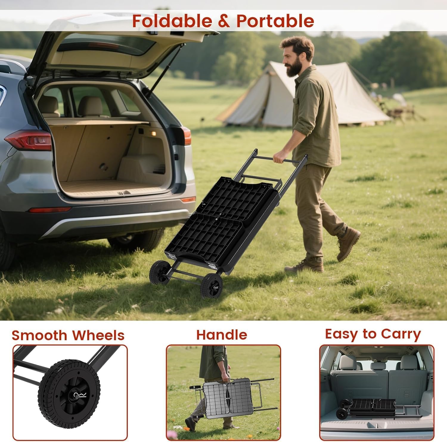 Hisencn Portable Grill Table Stand for Ninja Woodfire Outdoor Grill OG701 OG901 OG850 OG951, Pizza Oven Table Stand for Onni 12, Folding Camping Grill Table Cart for Blackstone 17"/22", with 2 Wheels