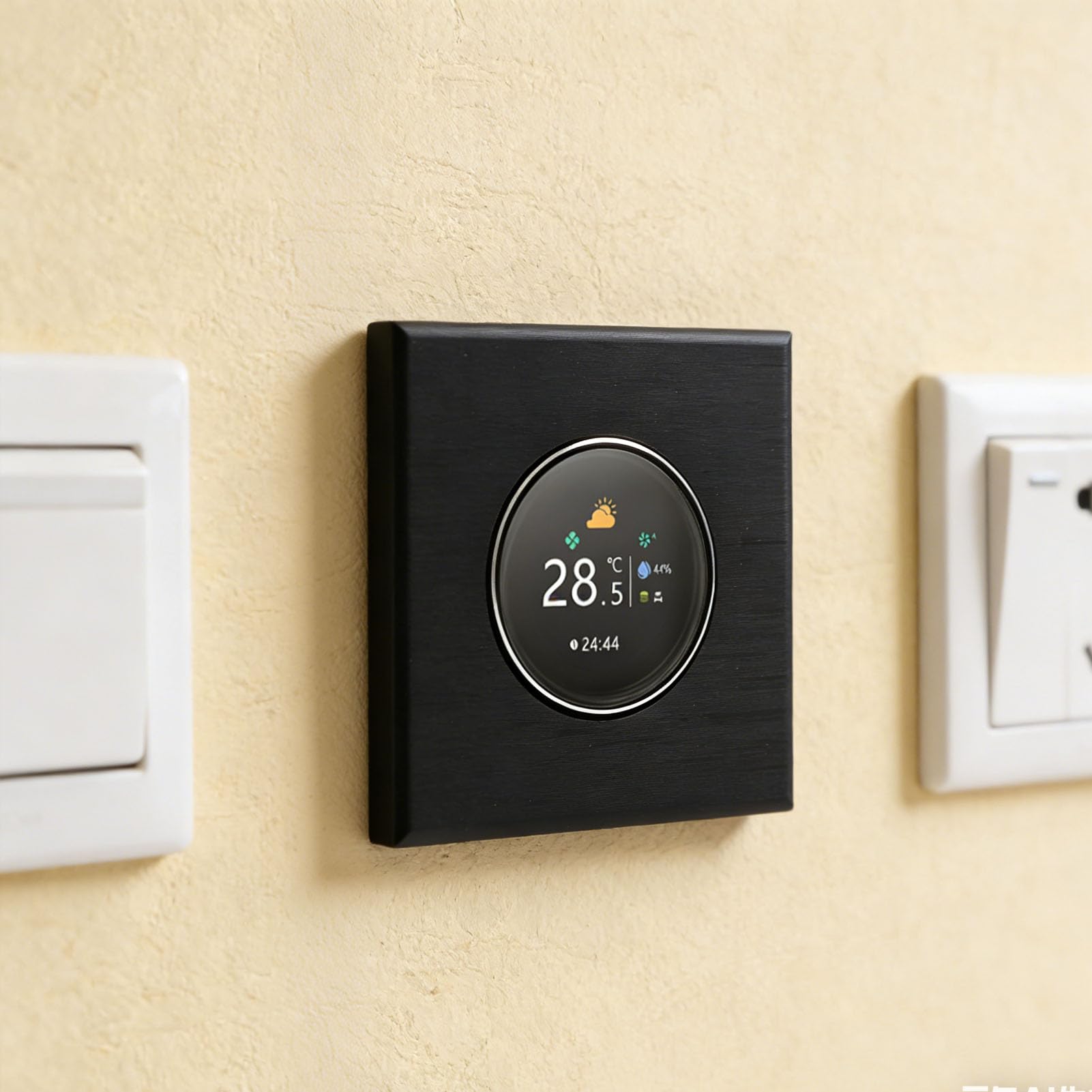 Termostat z inteligentnym pokrętłem i precyzyjną regulacją temperatury do domowego systemu HVAC, kolor czarny