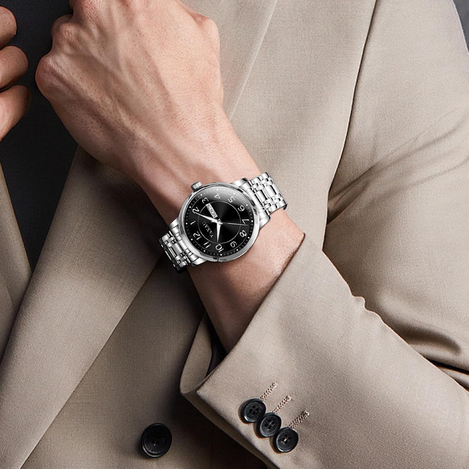 Mens Silver Watch Luxury Minimalist Dress Watch Classic Waterproof Watches for Men Analog Quartz Stainless Steel Men's Wrist Watches with Date Luminous Relojes para Hombres - Image 3