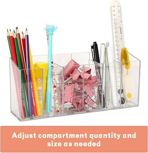 Miniatura 4 de DECYOOL 1 organizador de acrílico para brochas de maquillaje, 6 compartimentos, soportes para bolígrafos con divisores extraíbles para accesorios de