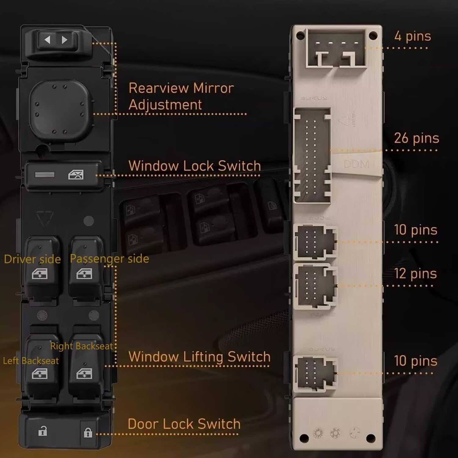 Master Power Window Control Switch Driver Side Compatible with Chevy GMC Avalanche Silverado Suburban Sierra Yukon 1500 2500 3500 HD Tahoe Cadillac Escalade 2003-2006 Replace 15883323 WS220