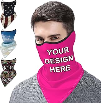 Custom Neck Gaiter Balaclava Face Mask Cover Ears Personalized Sports Scarf Add Image Text for Men Women, Black