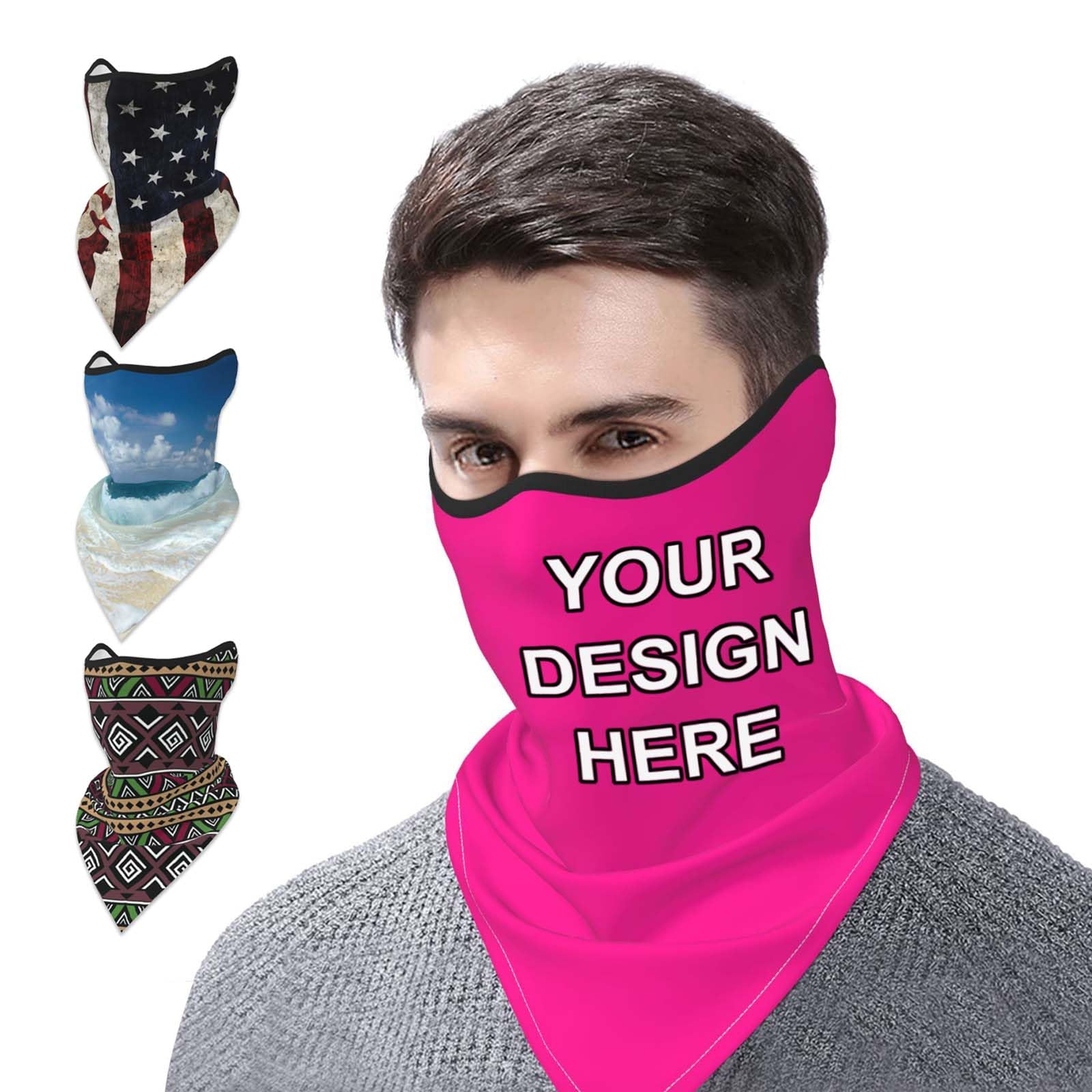 Custom Neck Gaiter Balaclava Face Mask Cover Ears Personalized Sports Scarf Add Image Text for Men Women, Black